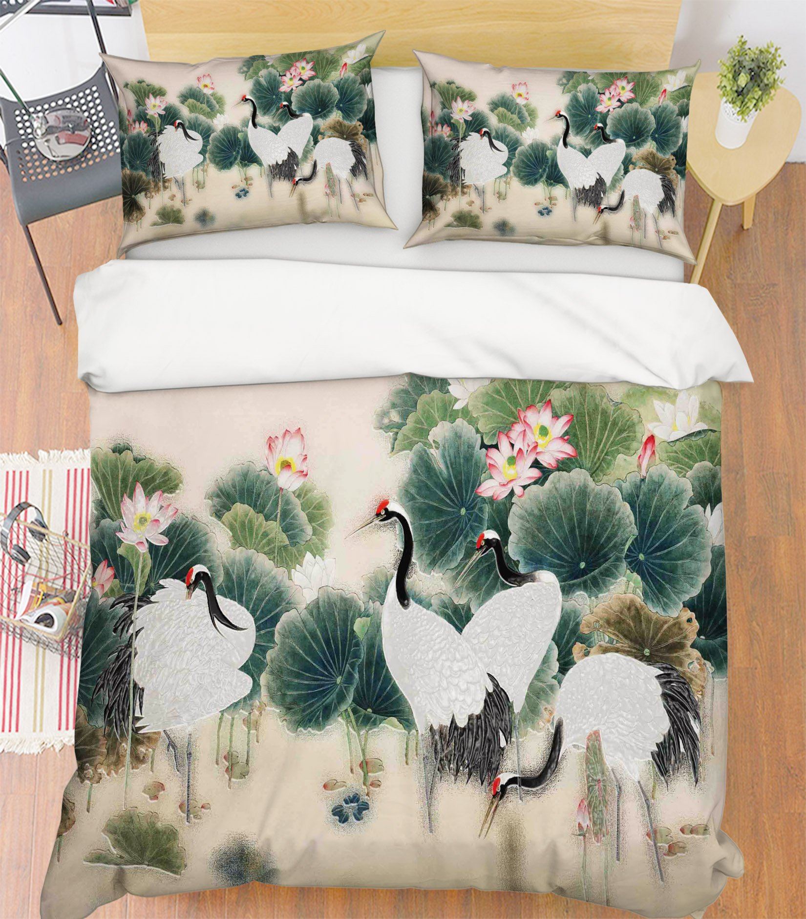 3D White Crane 065 Bed Pillowcases Quilt Wallpaper AJ Wallpaper