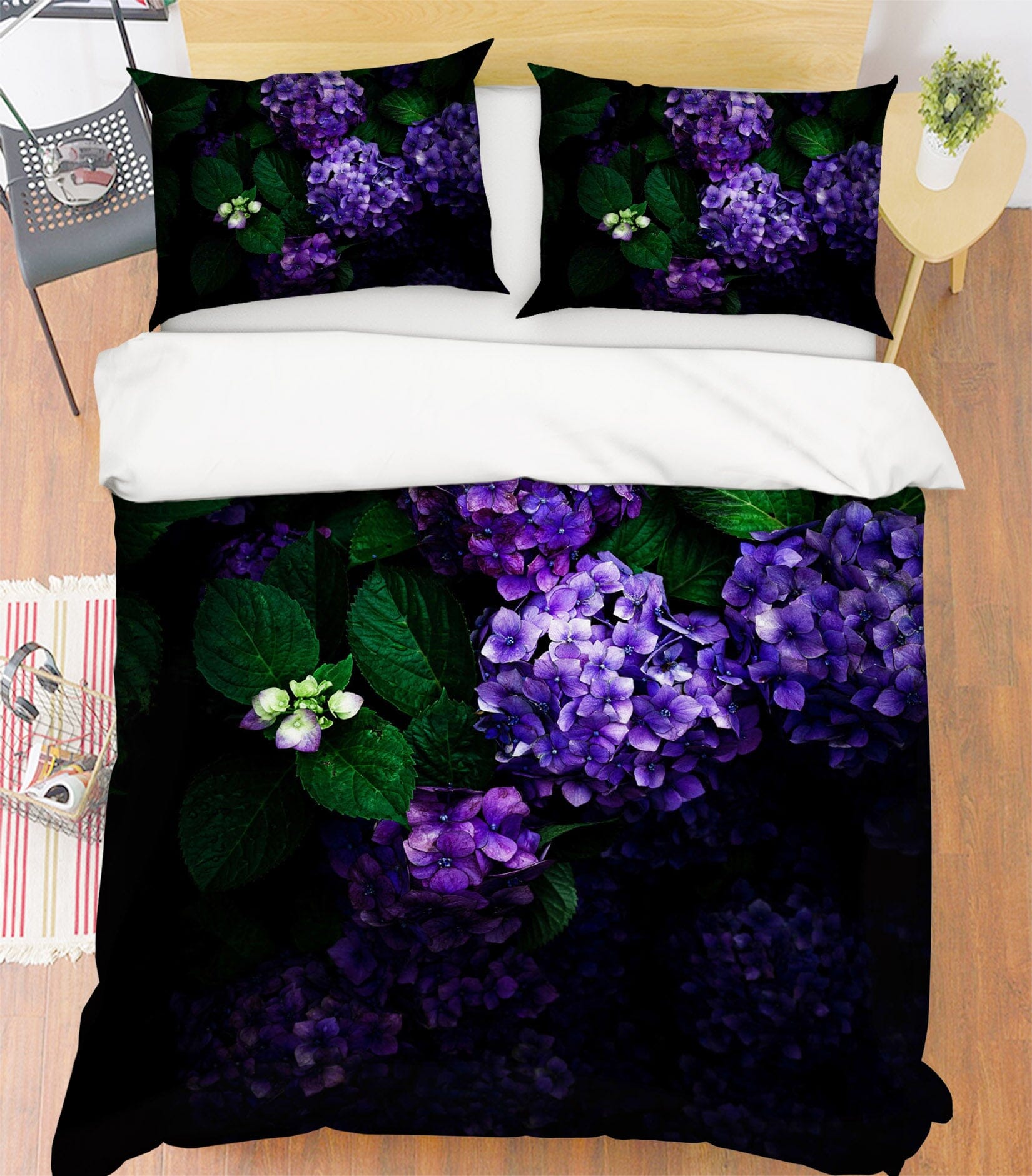 3D Purple Hydrangea 2009 Noirblanc777 Bedding Bed Pillowcases Quilt Quiet Covers AJ Creativity Home