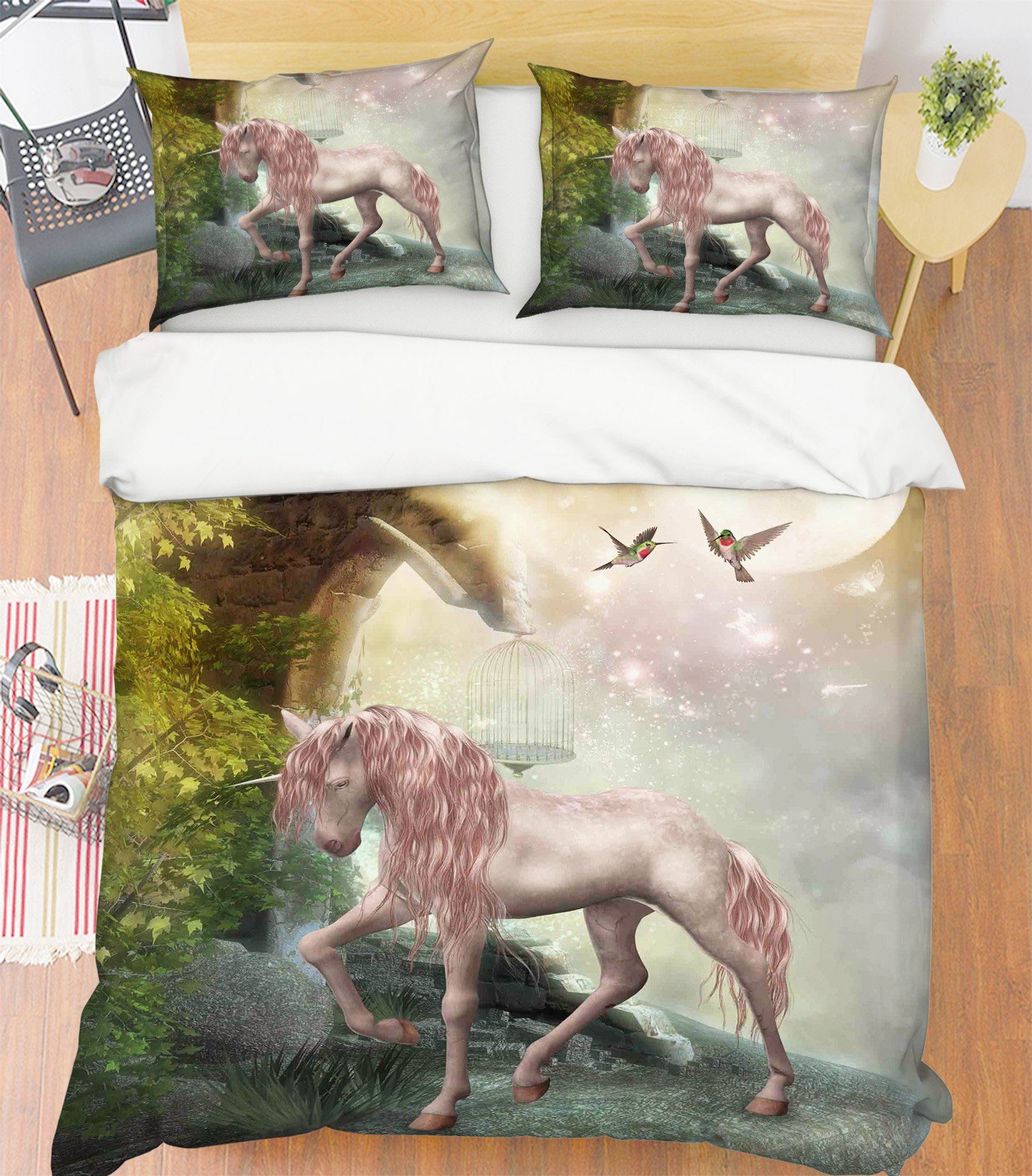 3D Moon Bird Cage Unicorn 029 Bed Pillowcases Quilt Wallpaper AJ Wallpaper