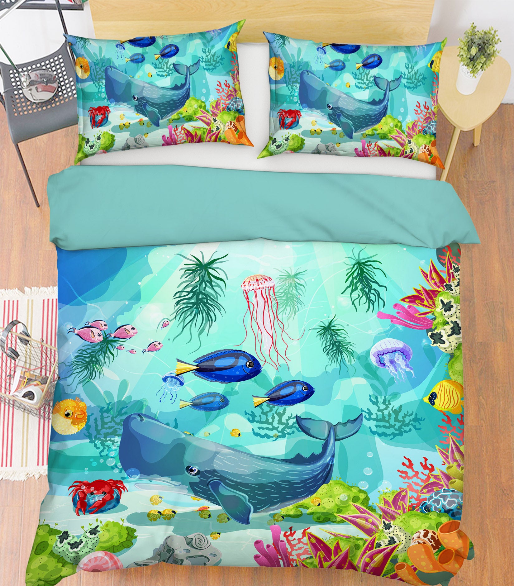 3D Undersea Fish Whale 61093 Bed Pillowcases Quilt