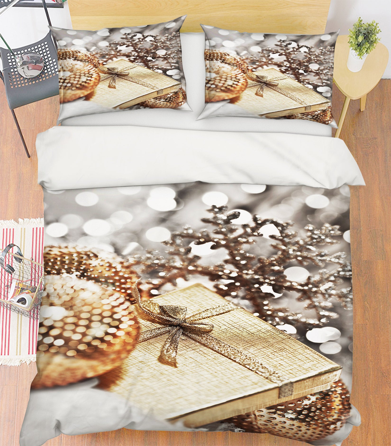 3D Golden Snowflake Gift 50006 Christmas Quilt Duvet Cover Xmas Bed Pillowcases