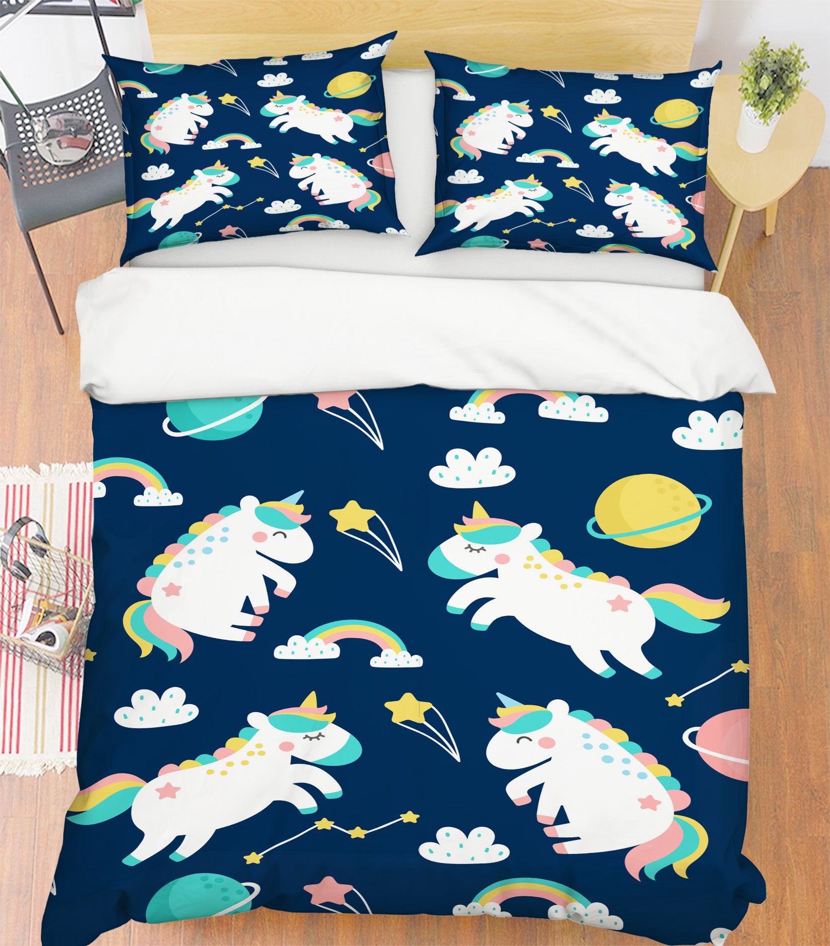 3D Black Background Unicorn 61044 Bed Pillowcases Quilt