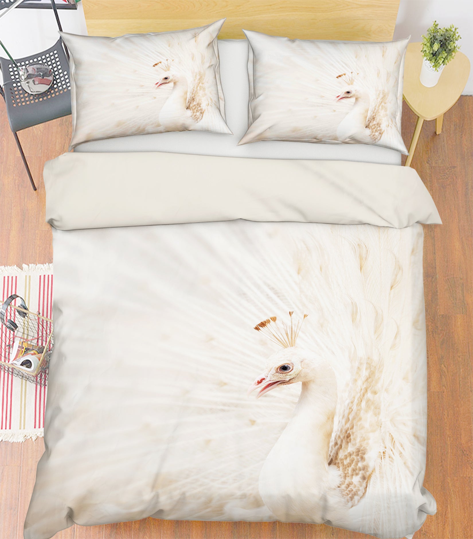 3D White Peacock 60012 Bed Pillowcases Quilt