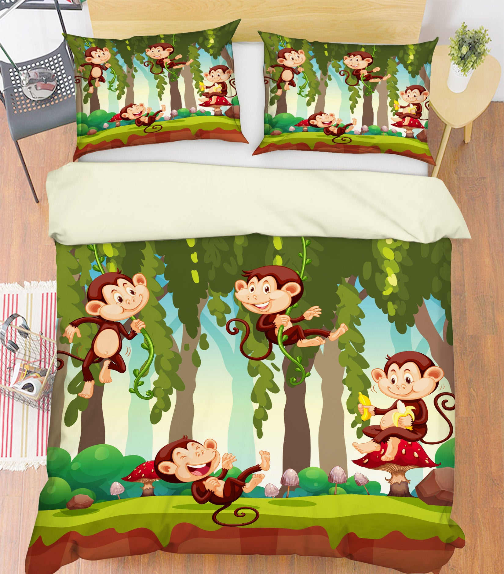 3D Tree Monkey 60056 Bed Pillowcases Quilt