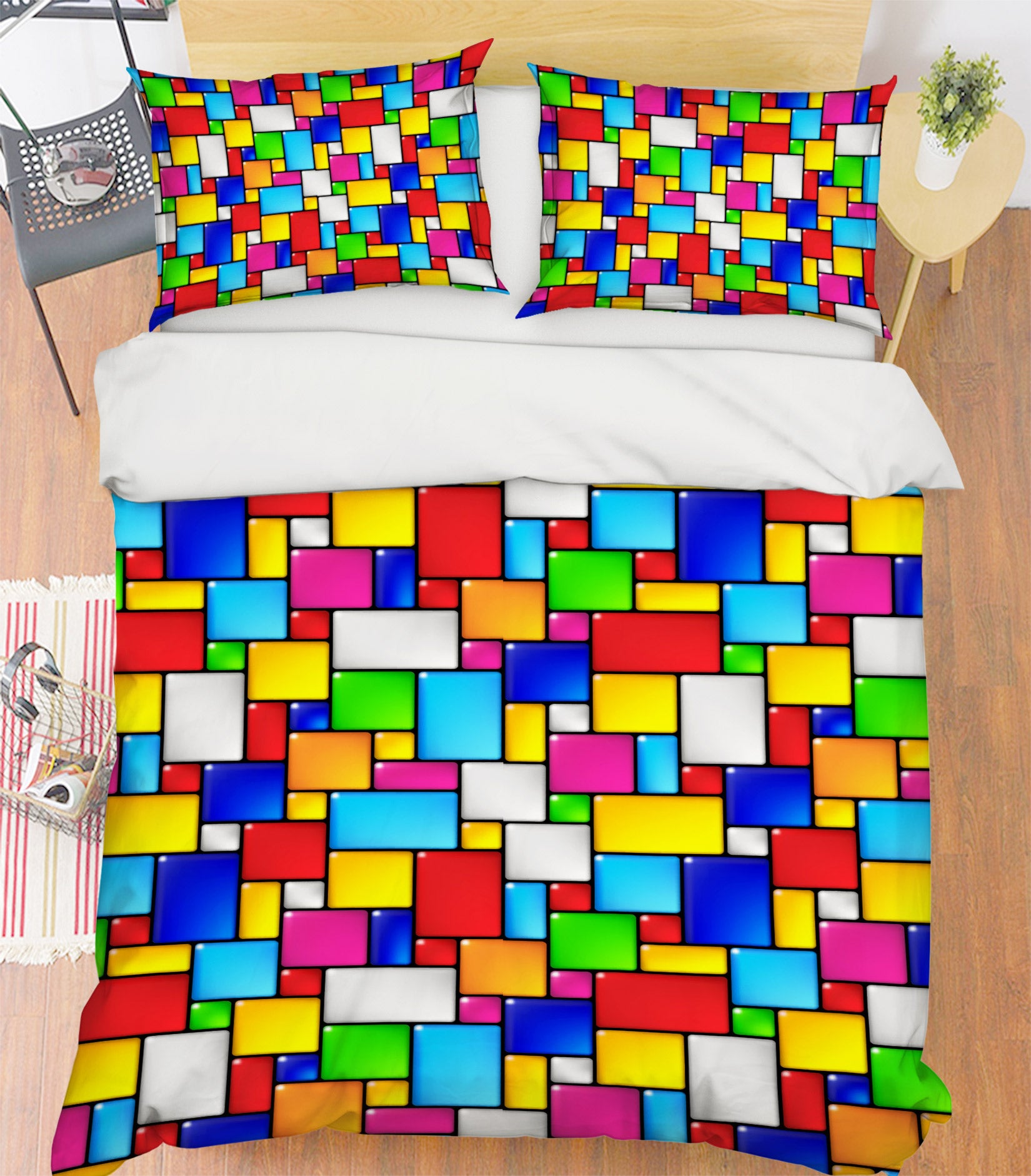 3D Colored Square 13149 Bed Pillowcases Quilt