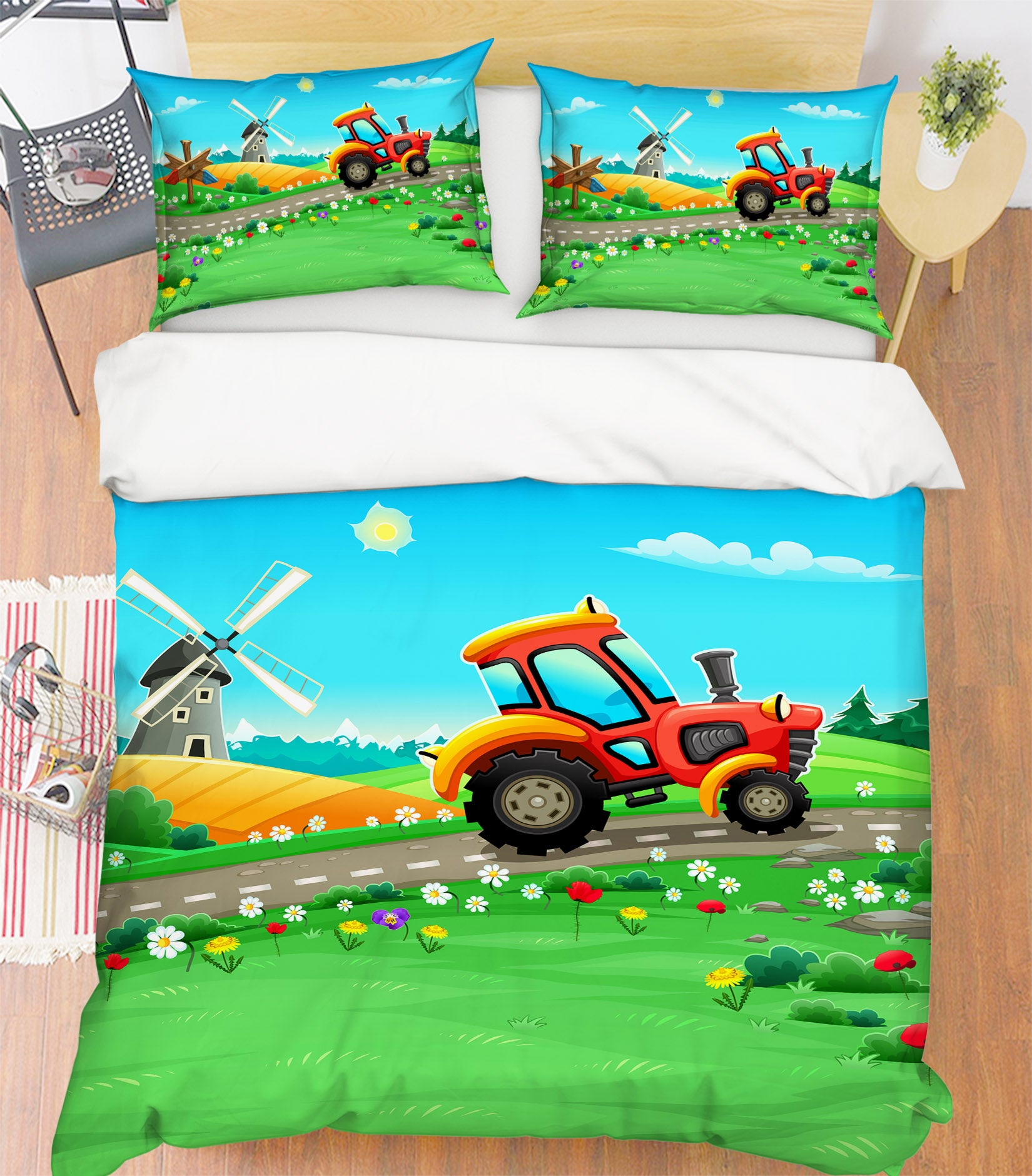 3D Lawn Car Windmill 19149 Bed Pillowcases Quilt