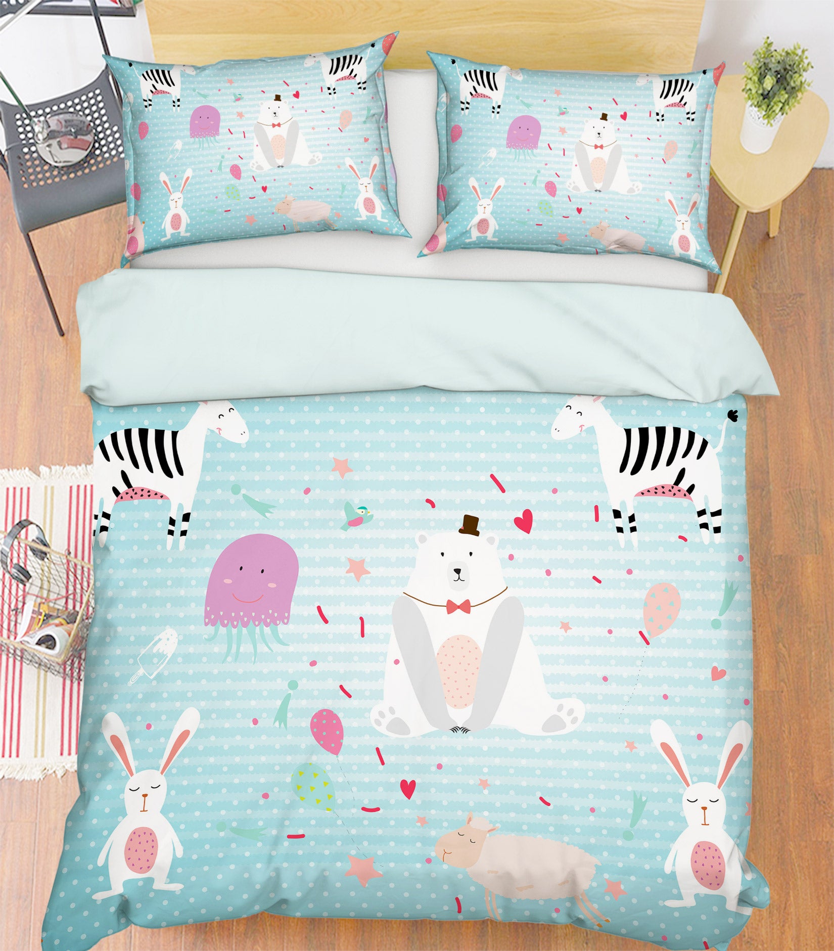 3D Rabbit 13019 Bed Pillowcases Quilt