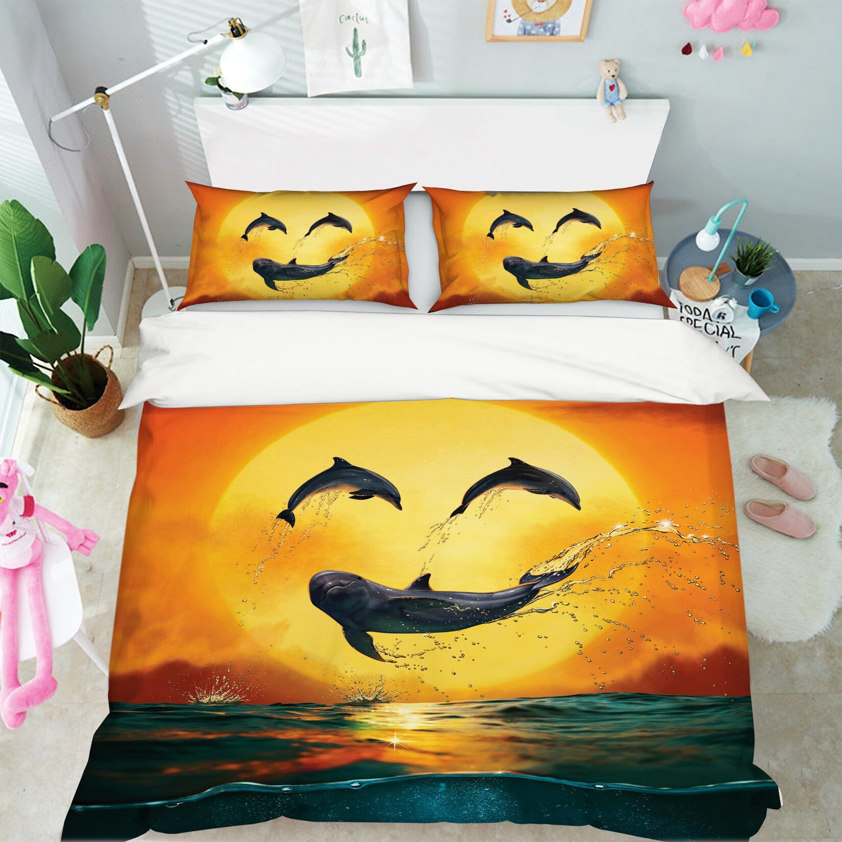 3D Dolphin Emoji Smily Def 039 Bed Pillowcases Quilt Exclusive Designer Vincent Quiet Covers AJ Creativity Home