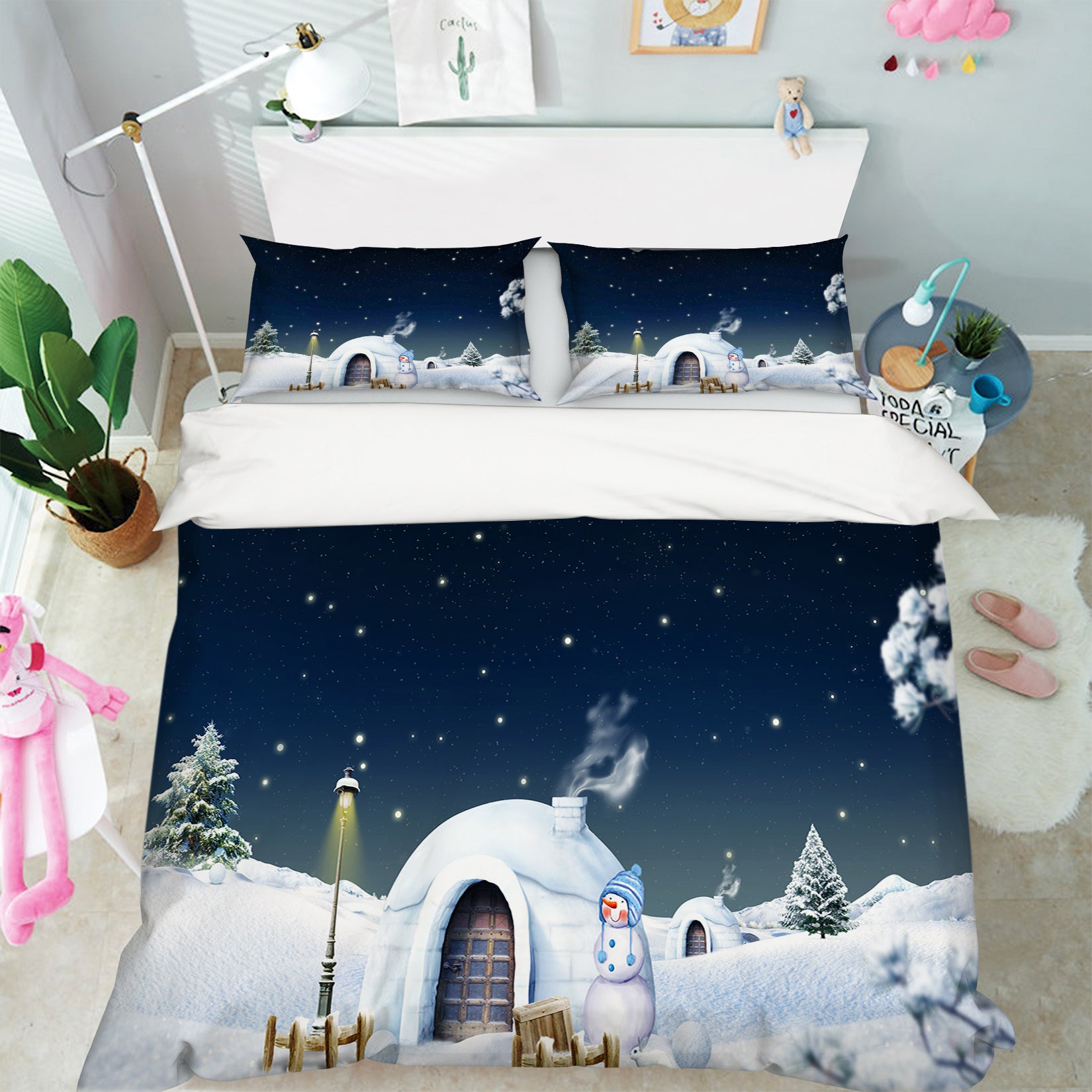 3D Snow House Snowman 45015 Christmas Quilt Duvet Cover Xmas Bed Pillowcases