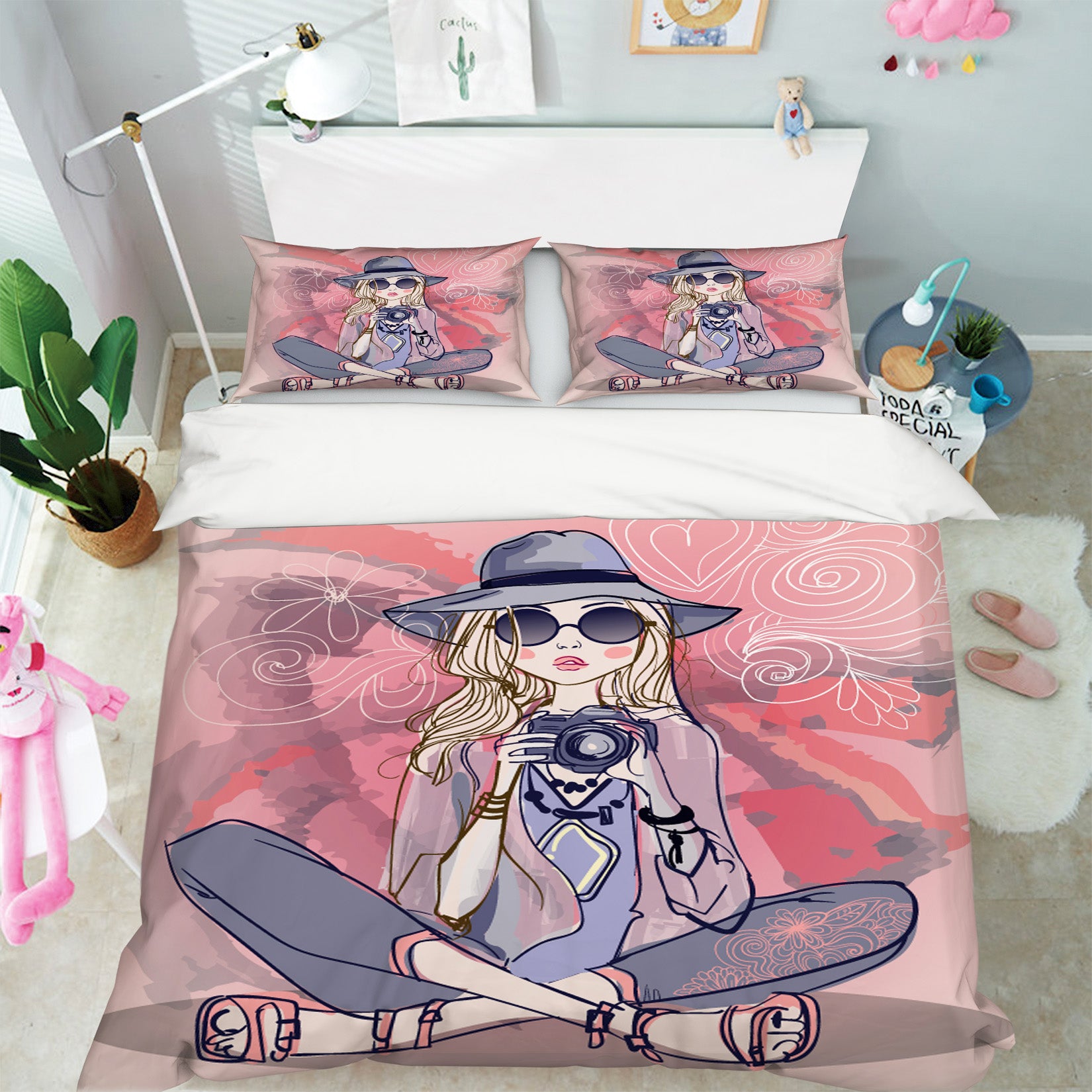 3D Camera Girl 15004 Bed Pillowcases Quilt