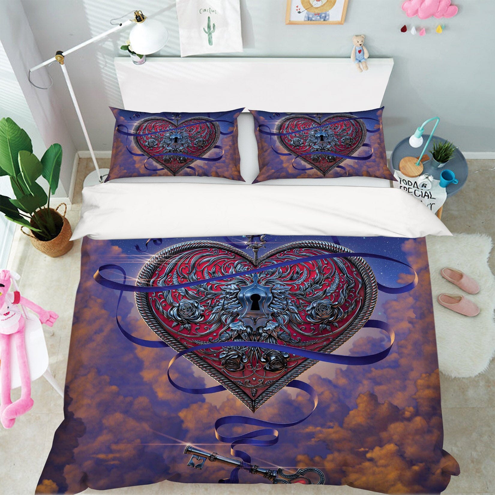 3D Heart And Key 049 Bed Pillowcases Quilt Exclusive Designer Vincent Quiet Covers AJ Creativity Home
