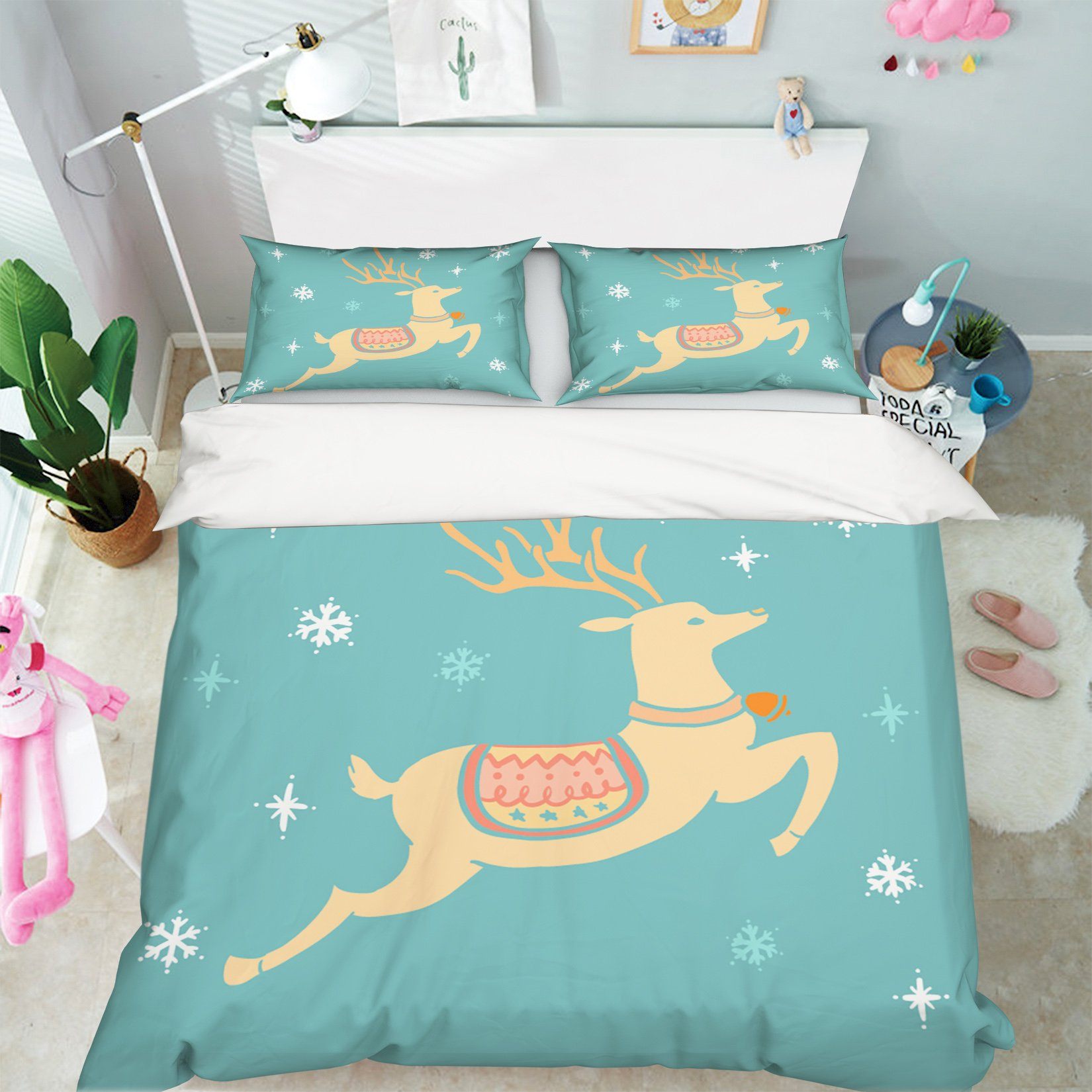 3D Christmas Jumping Deer 19 Bed Pillowcases Quilt Quiet Covers AJ Creativity Home
