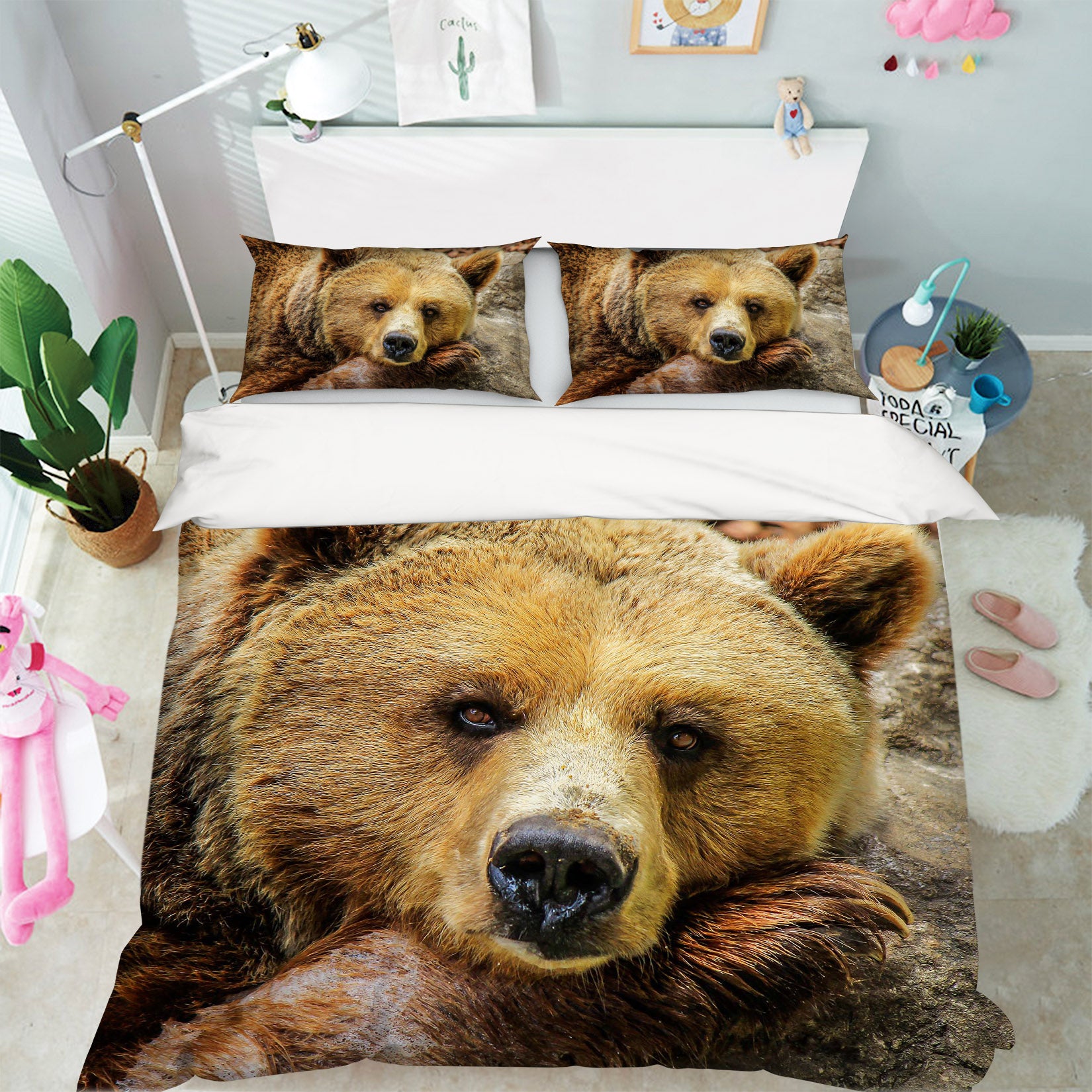 3D Yellow Bear 019 Bed Pillowcases Quilt