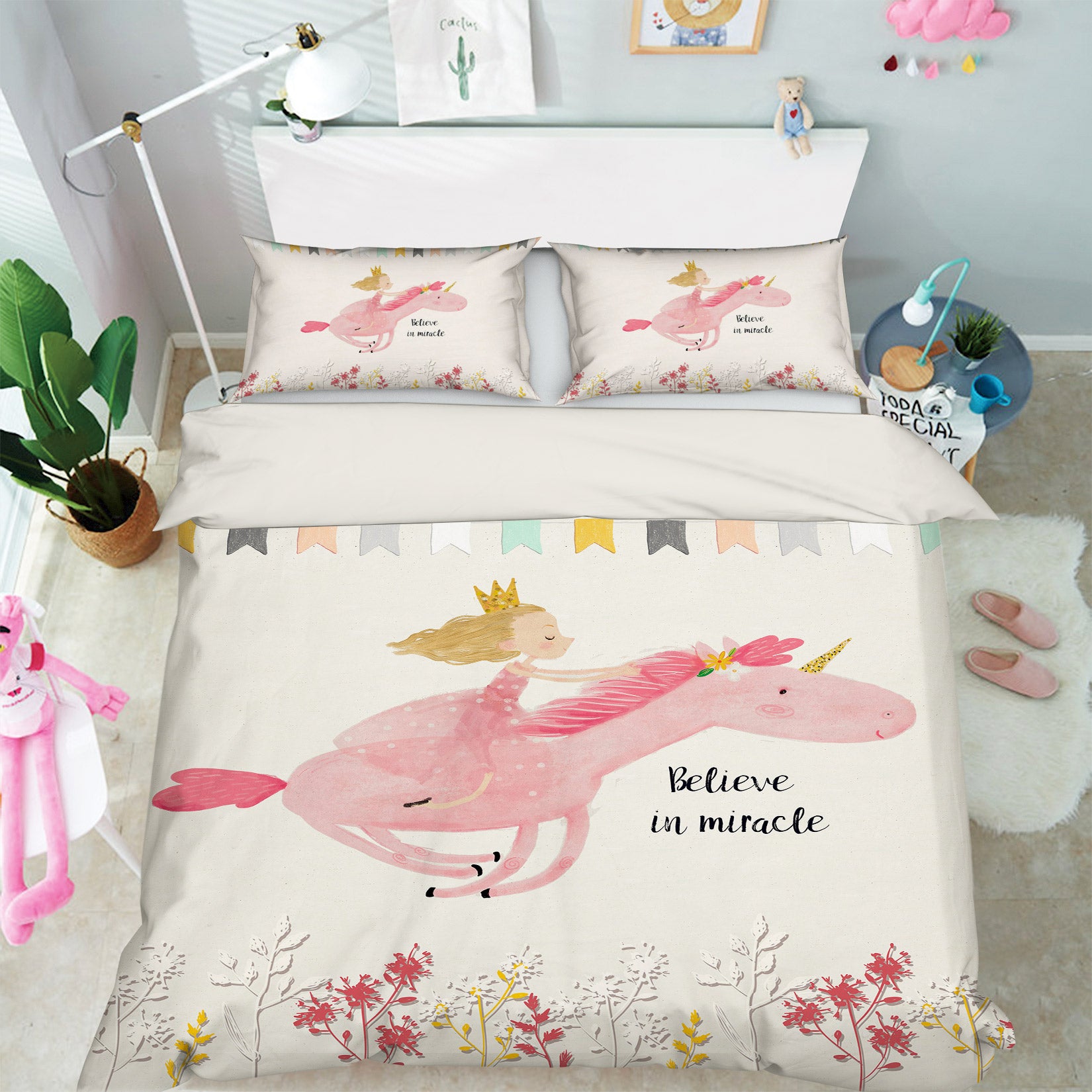 3D Pink Unicorn 13110 Bed Pillowcases Quilt