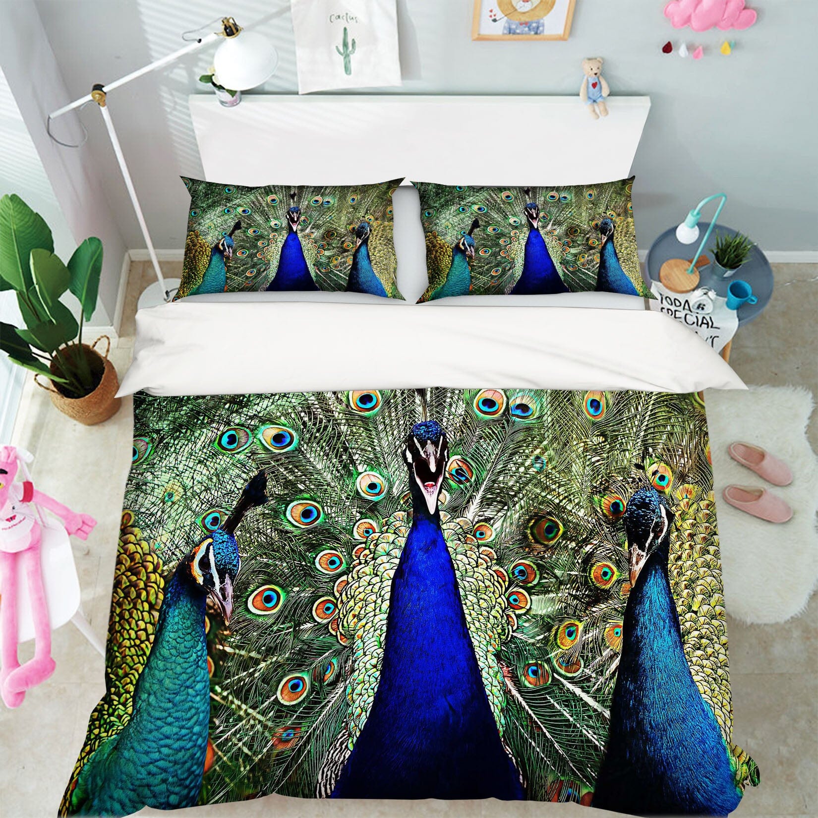 3D Peacock 1917 Bed Pillowcases Quilt Quiet Covers AJ Creativity Home
