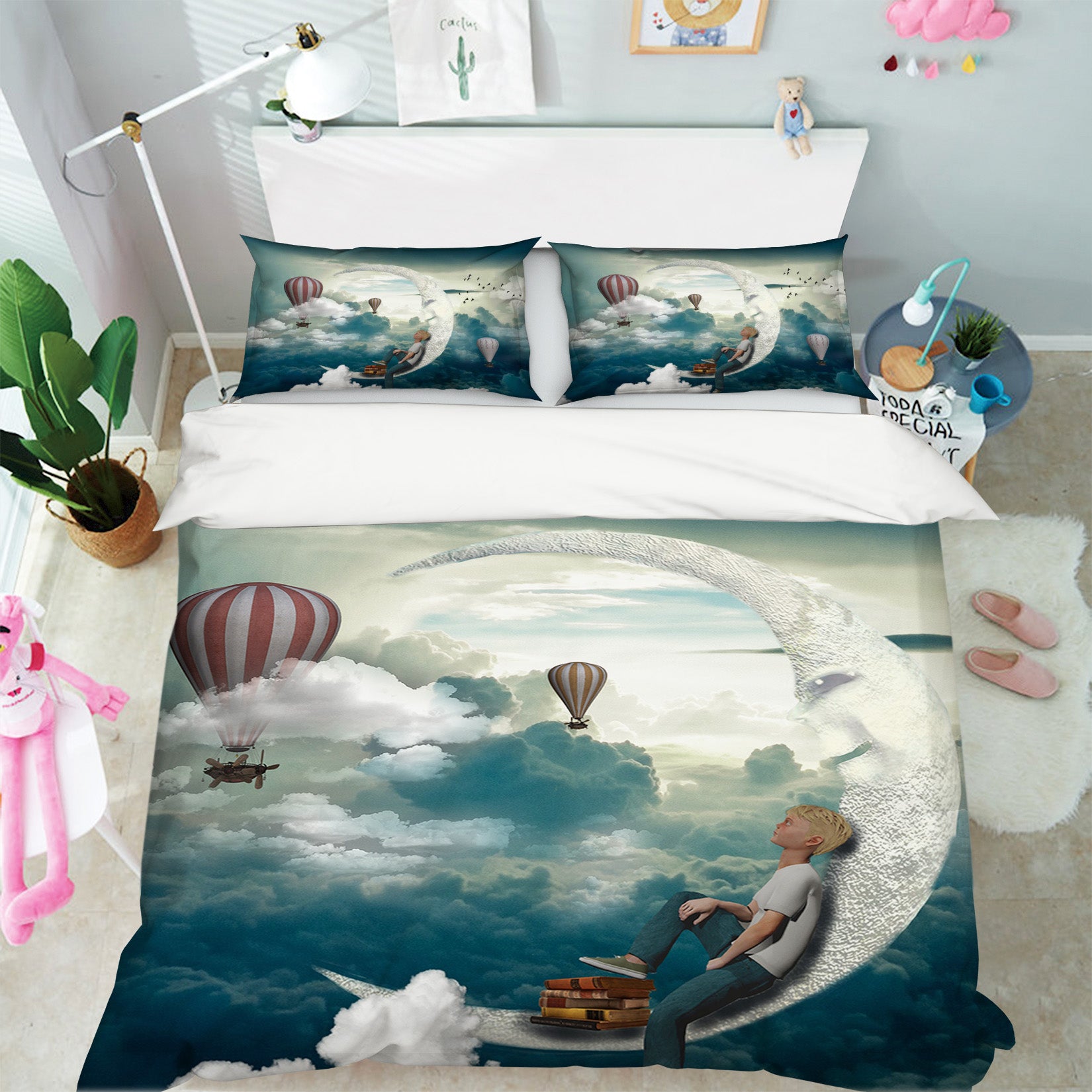 3D Hot Air Balloon Moon 19132 Bed Pillowcases Quilt