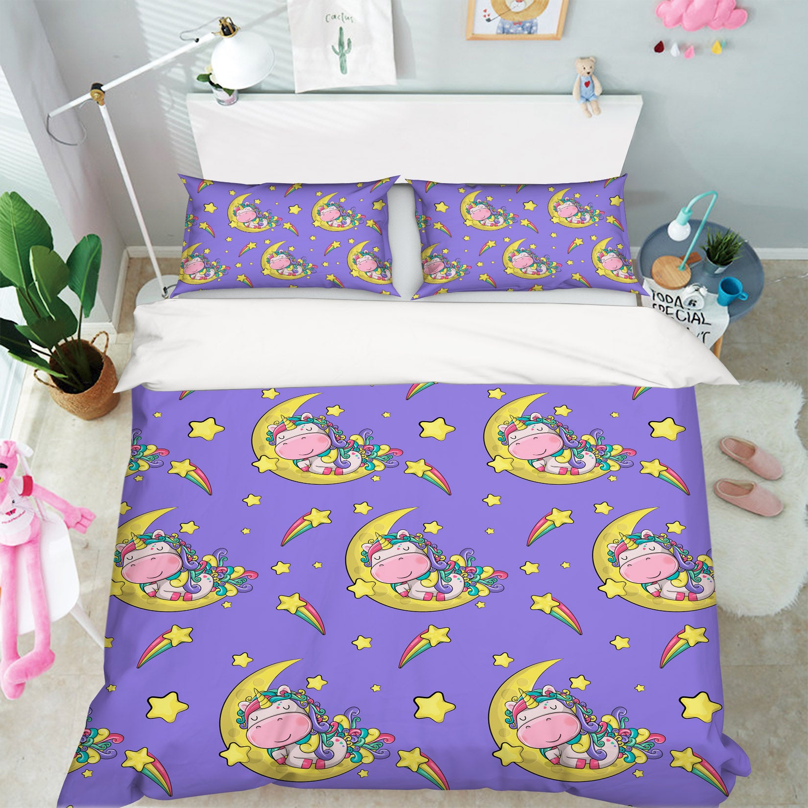 3D Moon Stars Unicorn 60257 Bed Pillowcases Quilt