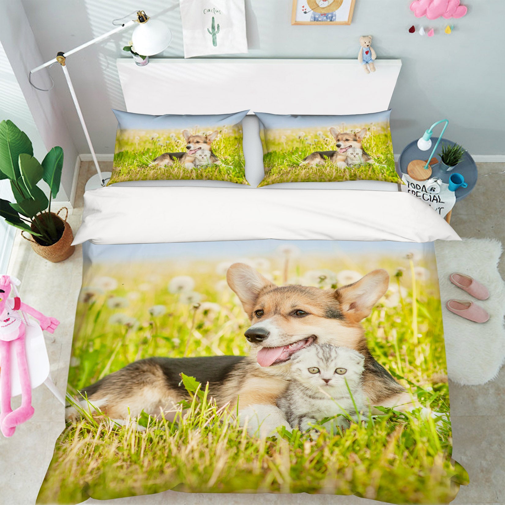 3D Corgi Grassland 14209 Bed Pillowcases Quilt