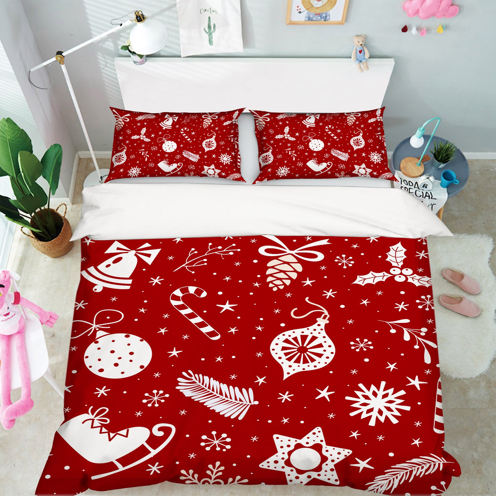 3D Red Christmas Pendant 61054 Bed Pillowcases Quilt