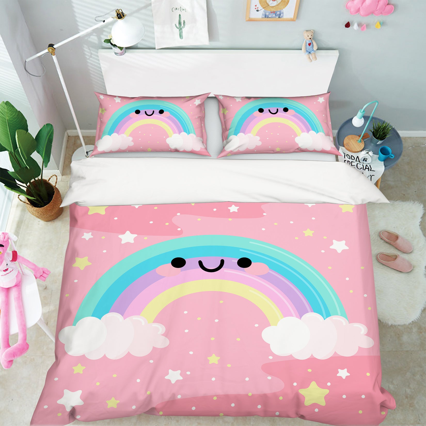 3D Pink Rainbow Cloud 63197 Bed Pillowcases Quilt