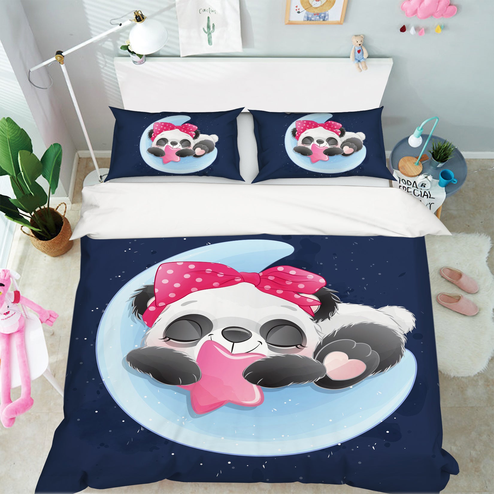 3D Pink Star Panda 58234 Bed Pillowcases Quilt