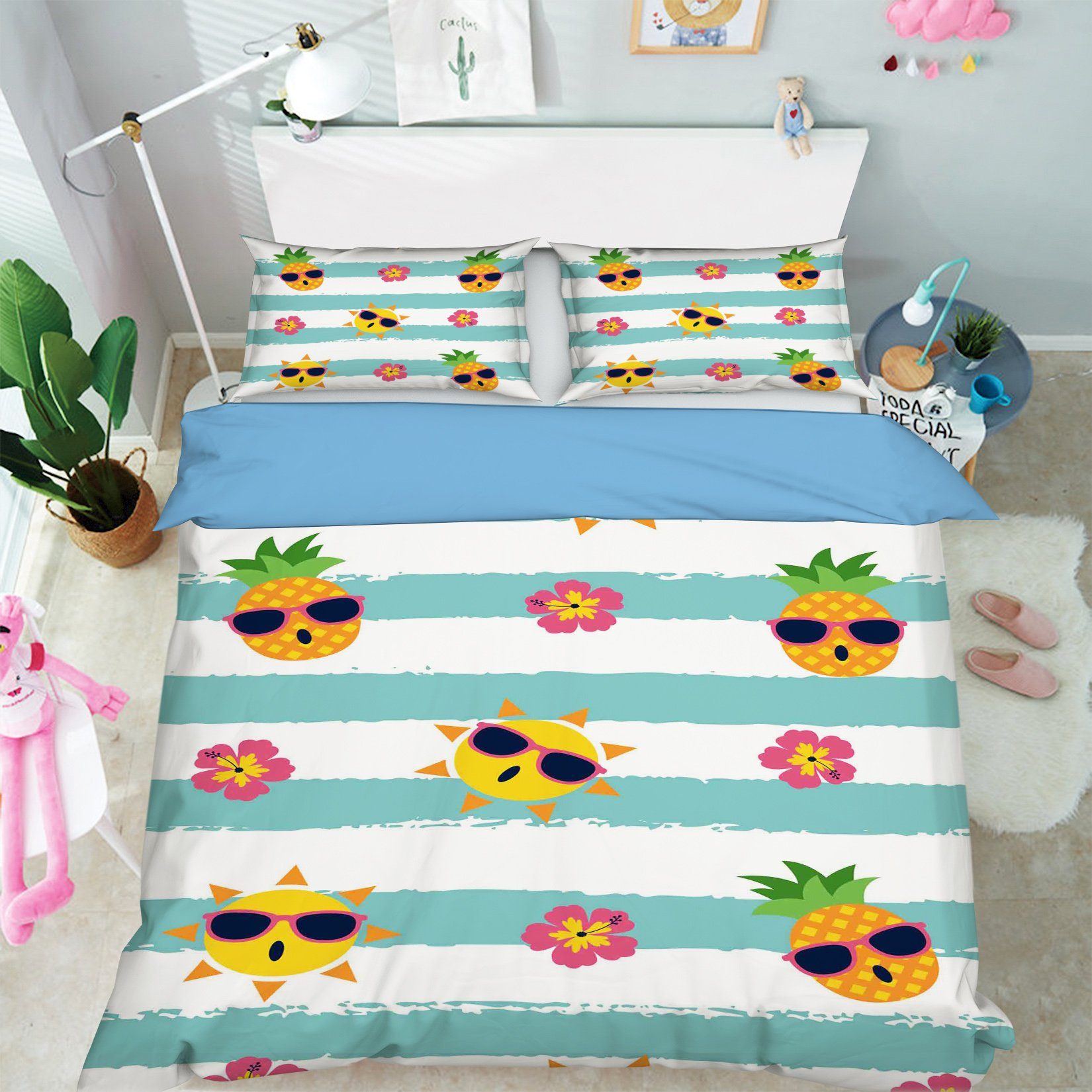 3D Cartoon Pineapples 002 Bed Pillowcases Quilt Wallpaper AJ Wallpaper