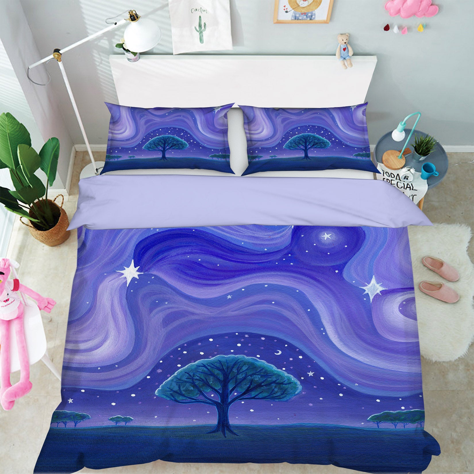 3D Blue Tree Star 12170 Bed Pillowcases Quilt