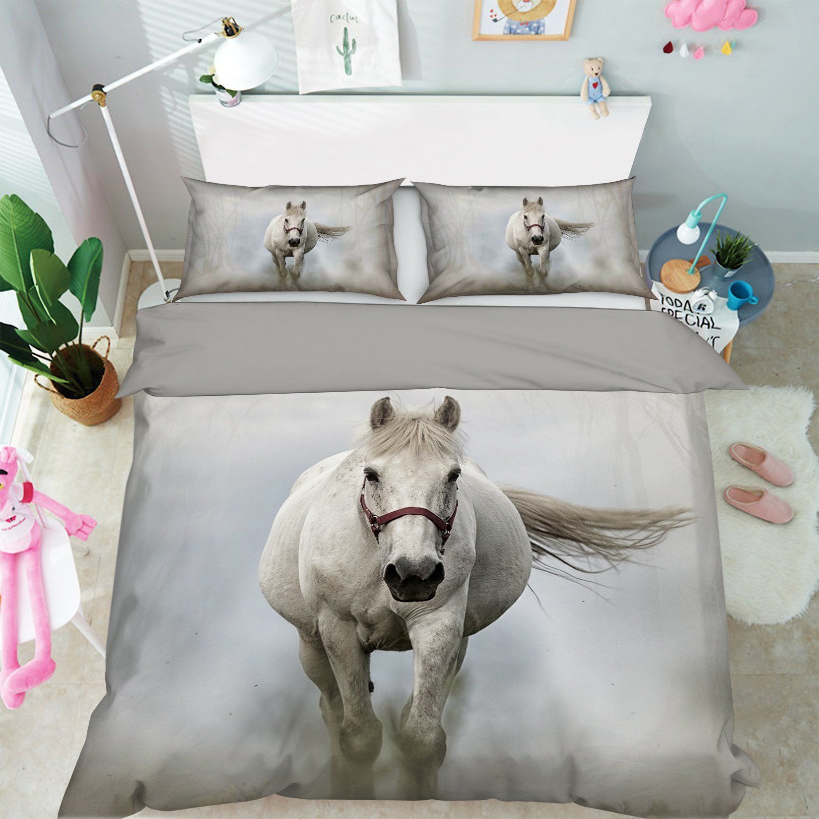 3D White Horse 1960 Bed Pillowcases Quilt Quiet Covers AJ Creativity Home