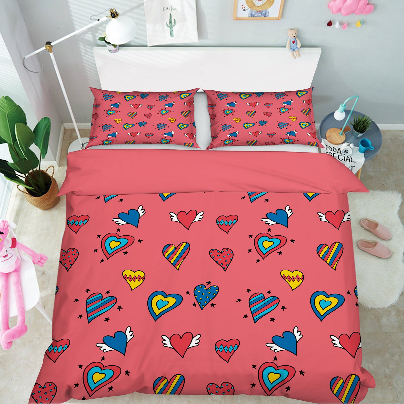 3D Heart Pattern 60075 Bed Pillowcases Quilt