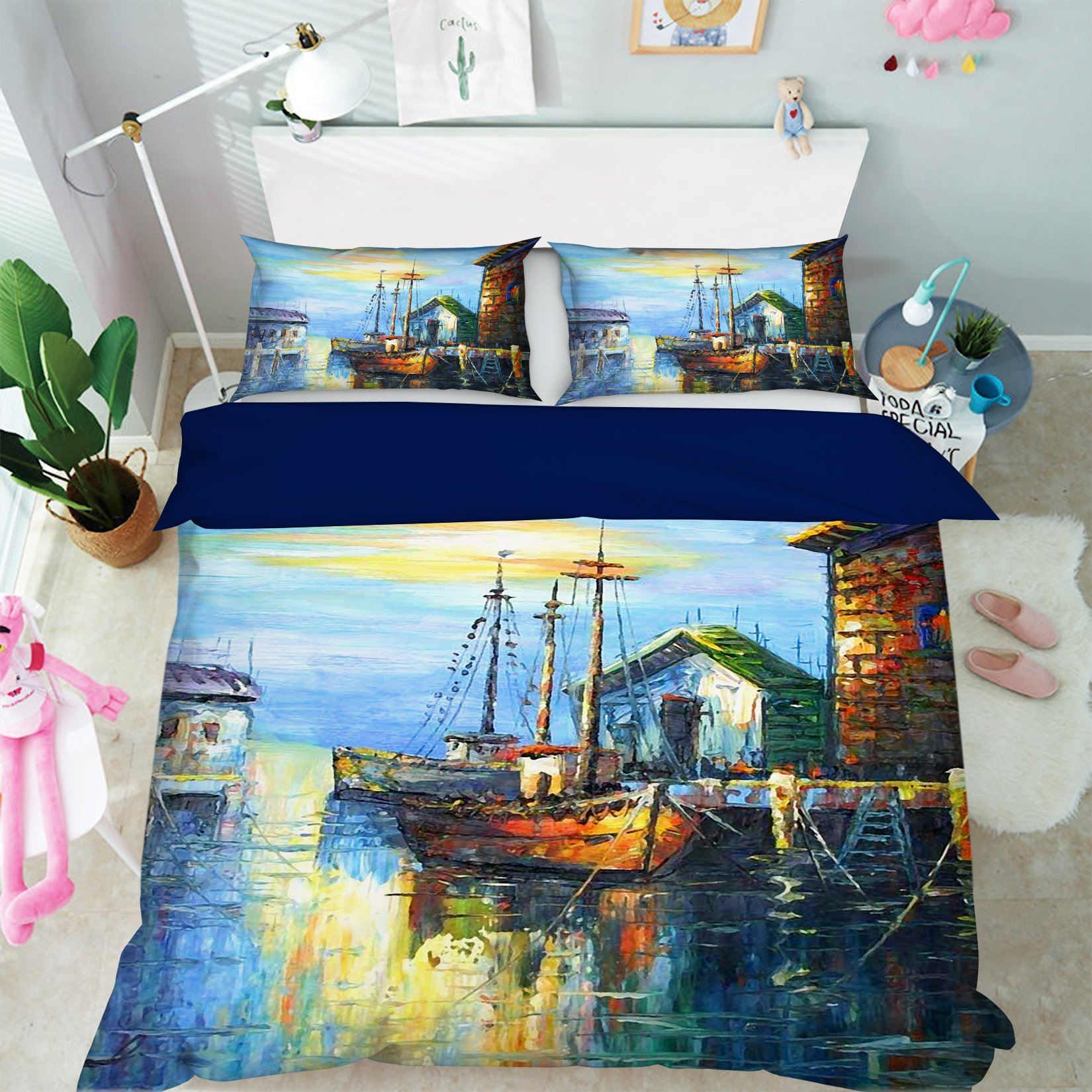 3D Oil Painting Boat 090 Bed Pillowcases Quilt Wallpaper AJ Wallpaper