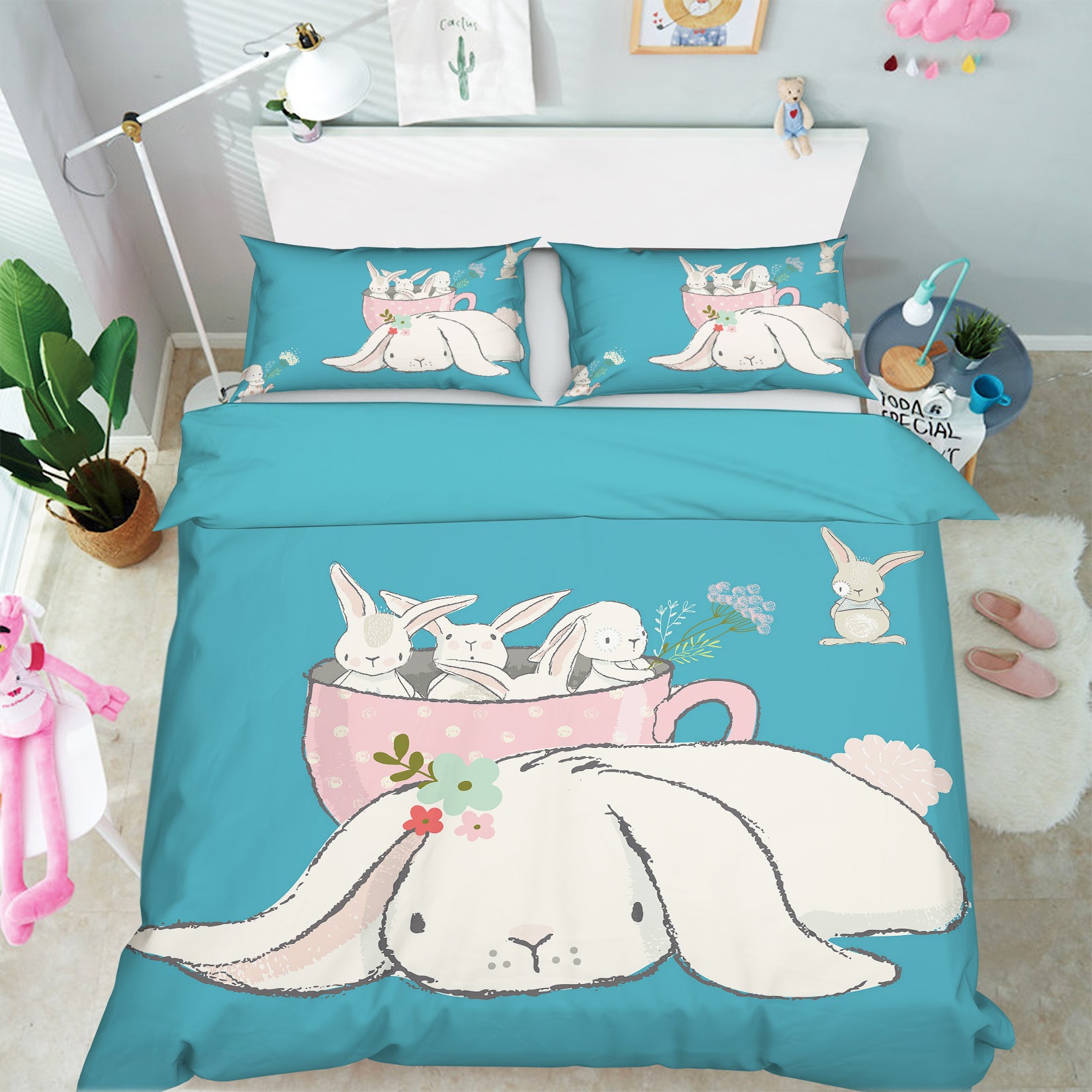 3D Rabbit 13034 Bed Pillowcases Quilt