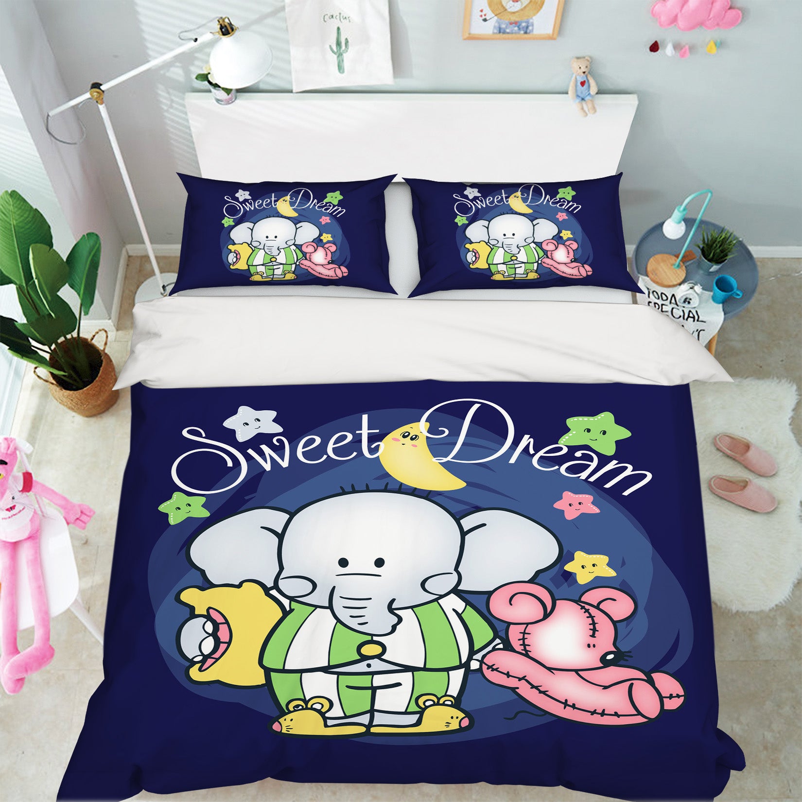 3D Cartoon Elephant Moon Bear 58206 Bed Pillowcases Quilt