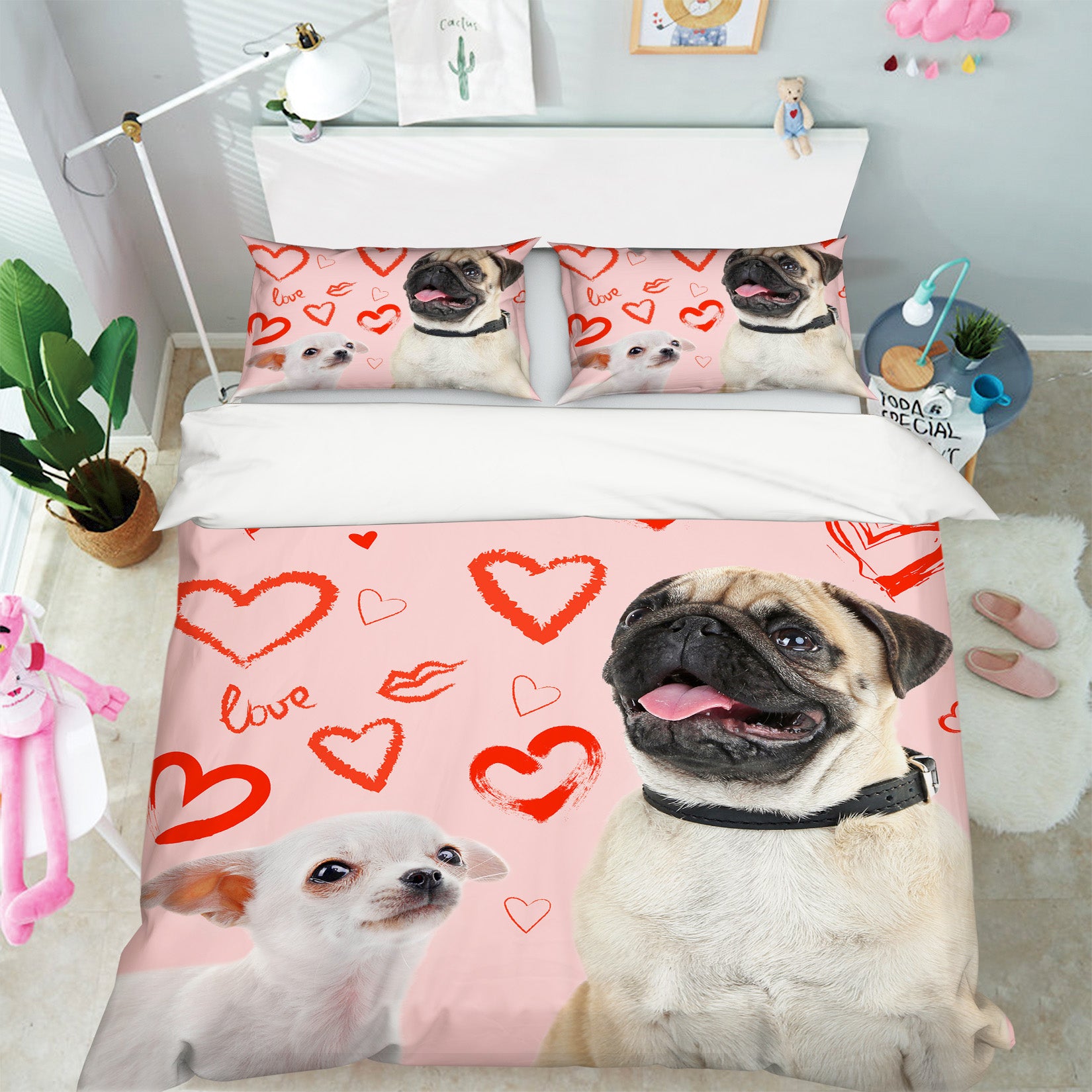 3D Heart Pug Dog 14206 Bed Pillowcases Quilt