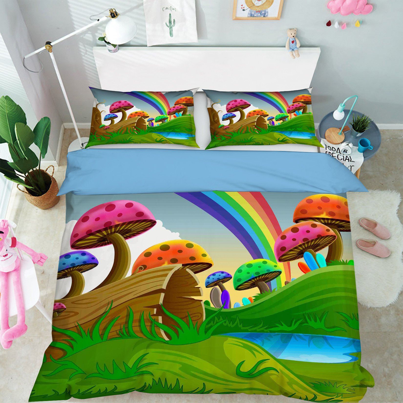 3D Rainbow Mushroom 069 Bed Pillowcases Quilt Wallpaper AJ Wallpaper