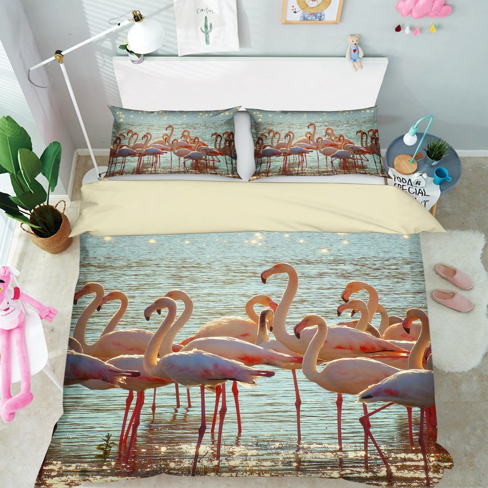 3D Flamingo Group 1941 Bed Pillowcases Quilt Quiet Covers AJ Creativity Home