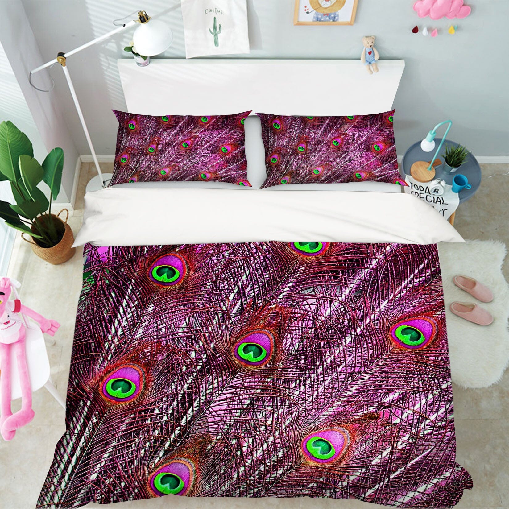 3D Peacock Feather 1921 Bed Pillowcases Quilt Quiet Covers AJ Creativity Home