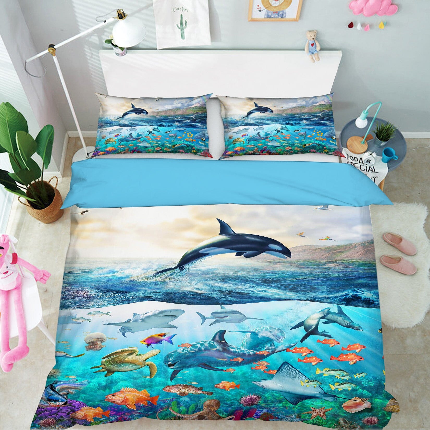 3D Atlantic Dolphins 2030 Adrian Chesterman Bedding Bed Pillowcases Quilt Quiet Covers AJ Creativity Home