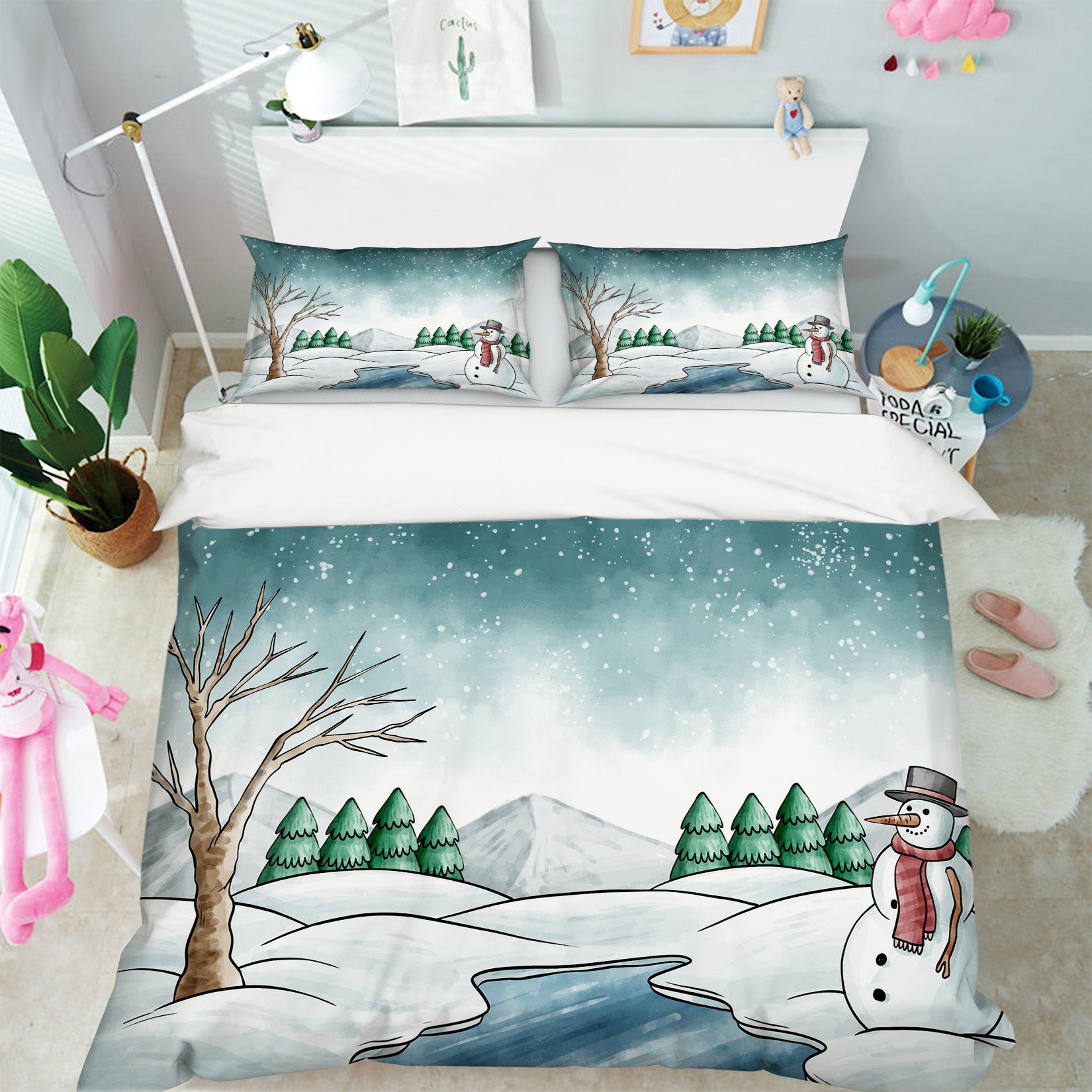 3D Snowfield Snowman 60180 Bed Pillowcases Quilt