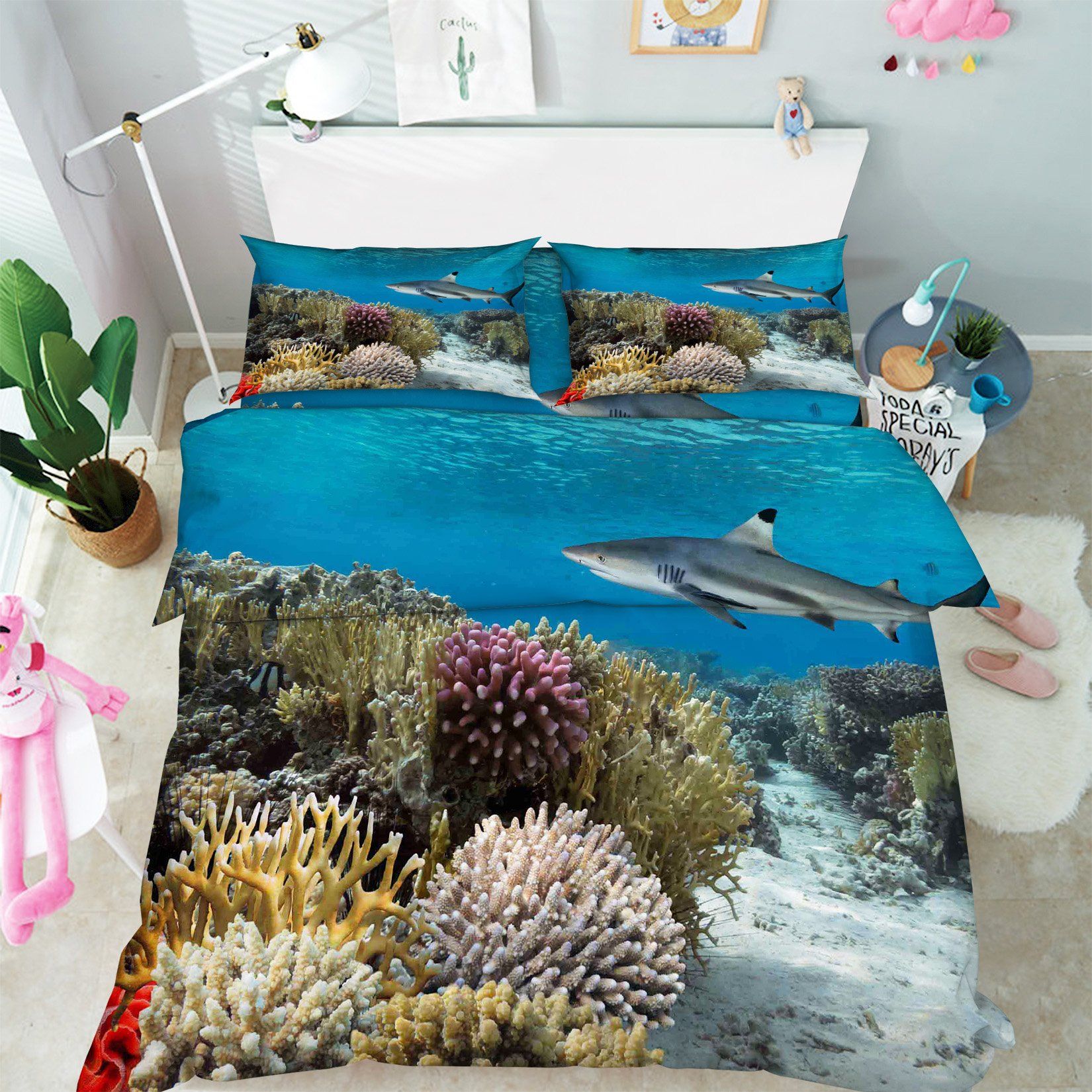 3D Seabed Corals Shark 106 Bed Pillowcases Quilt Wallpaper AJ Wallpaper