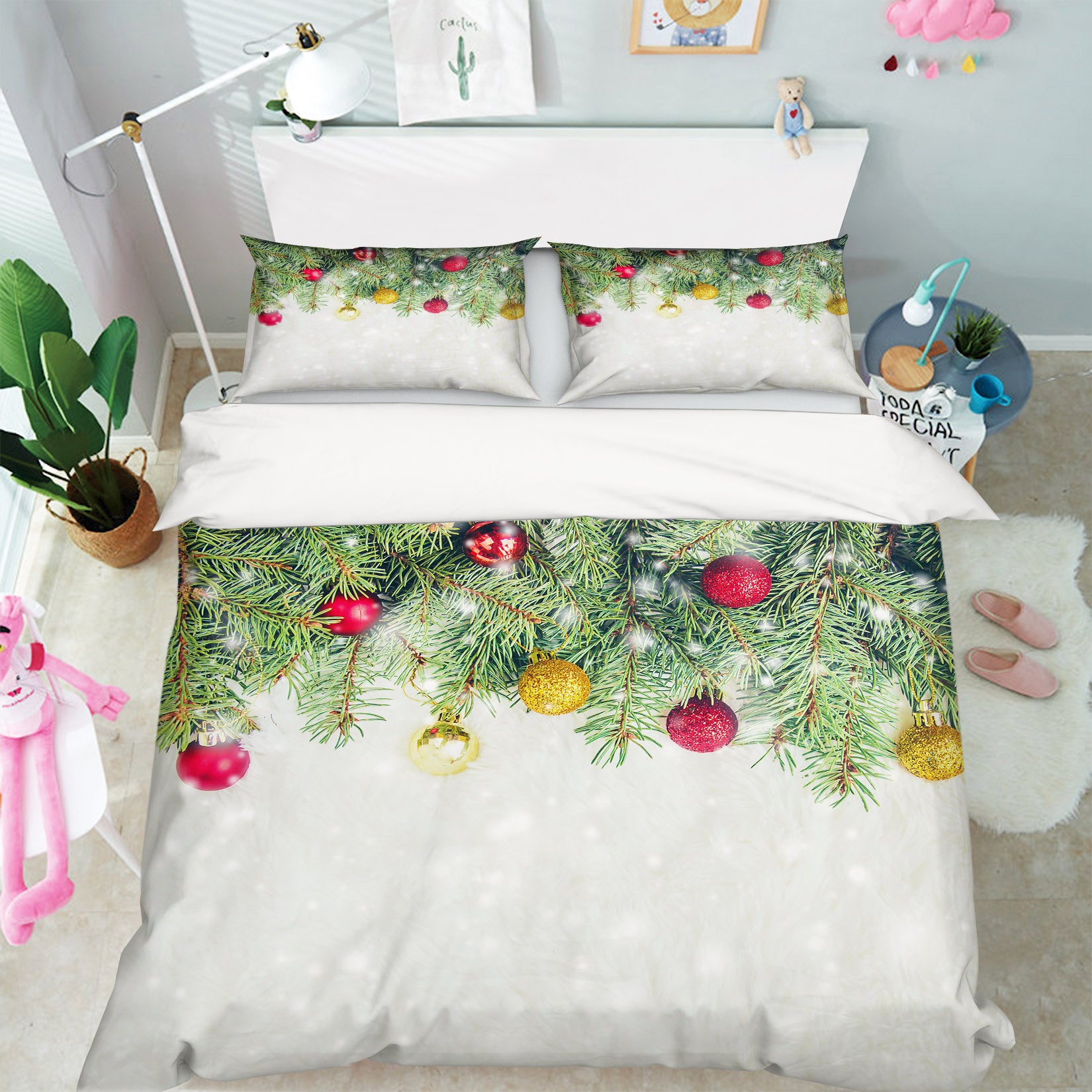 3D Branches Red Yellow Ball 51124 Christmas Quilt Duvet Cover Xmas Bed Pillowcases