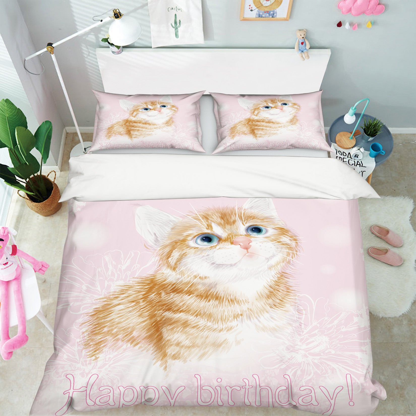 3D Little Orange Cat 15042 Bed Pillowcases Quilt