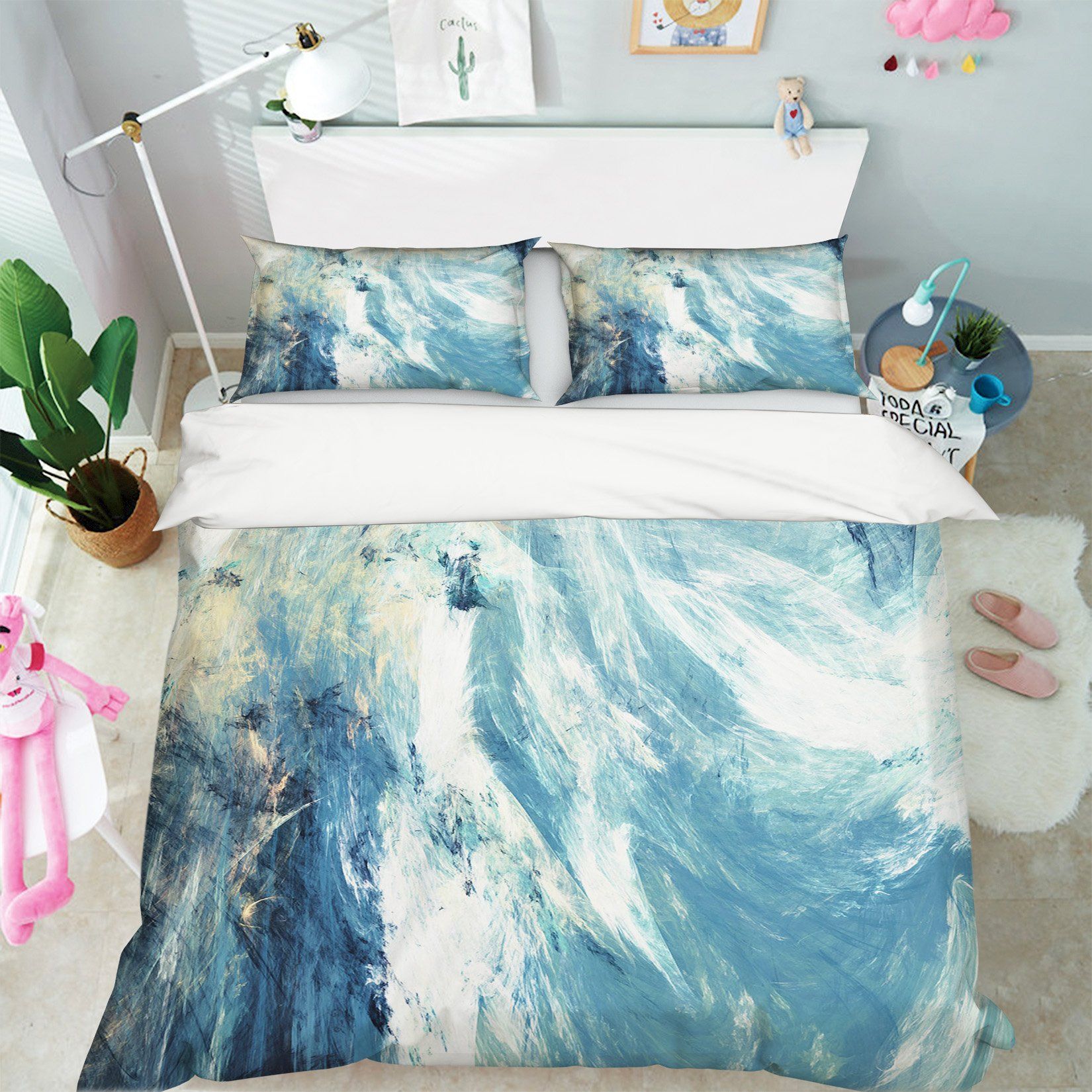 3D Light Blue Gradient 012 Bed Pillowcases Quilt Wallpaper AJ Wallpaper