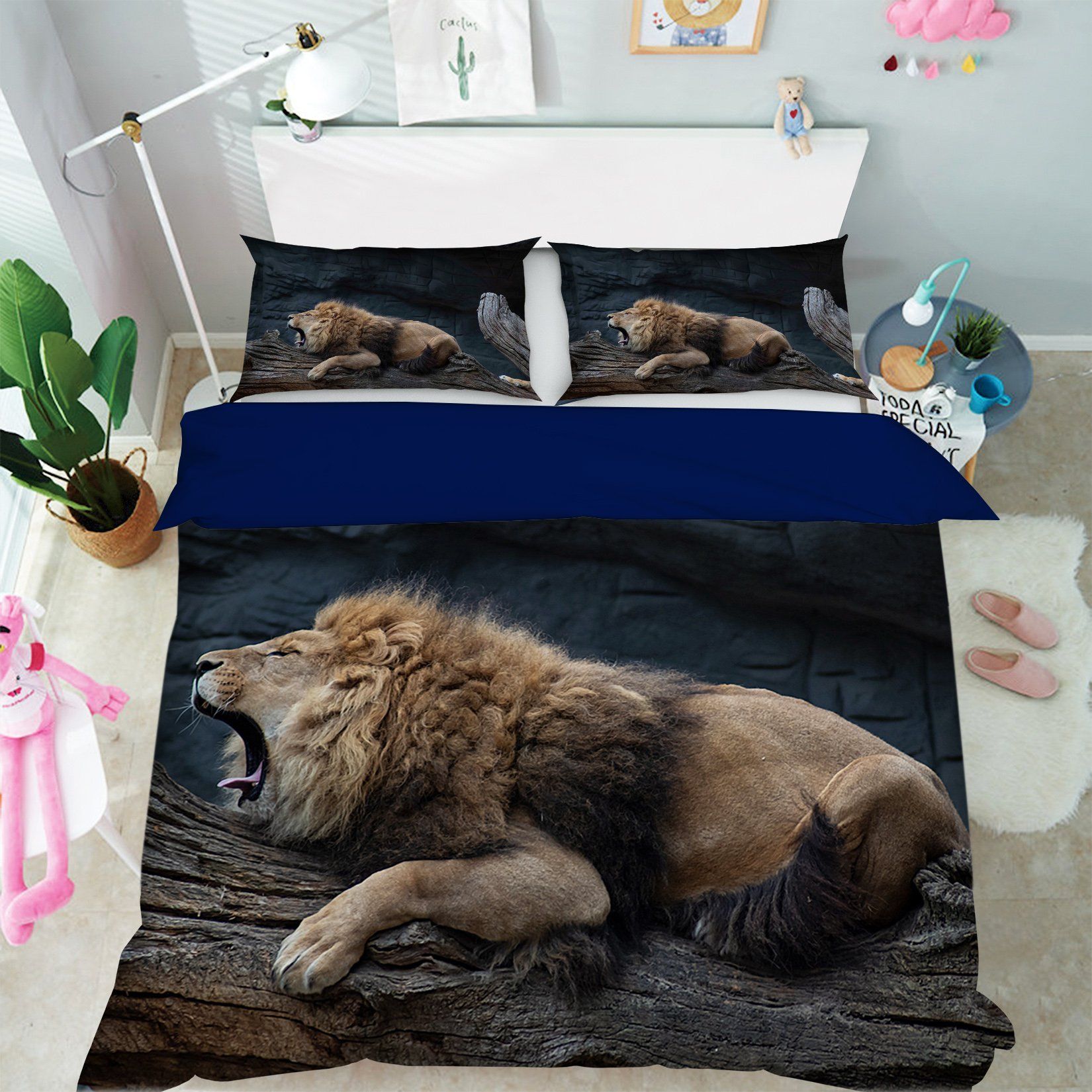 3D Lion Squatting 1976 Bed Pillowcases Quilt Quiet Covers AJ Creativity Home