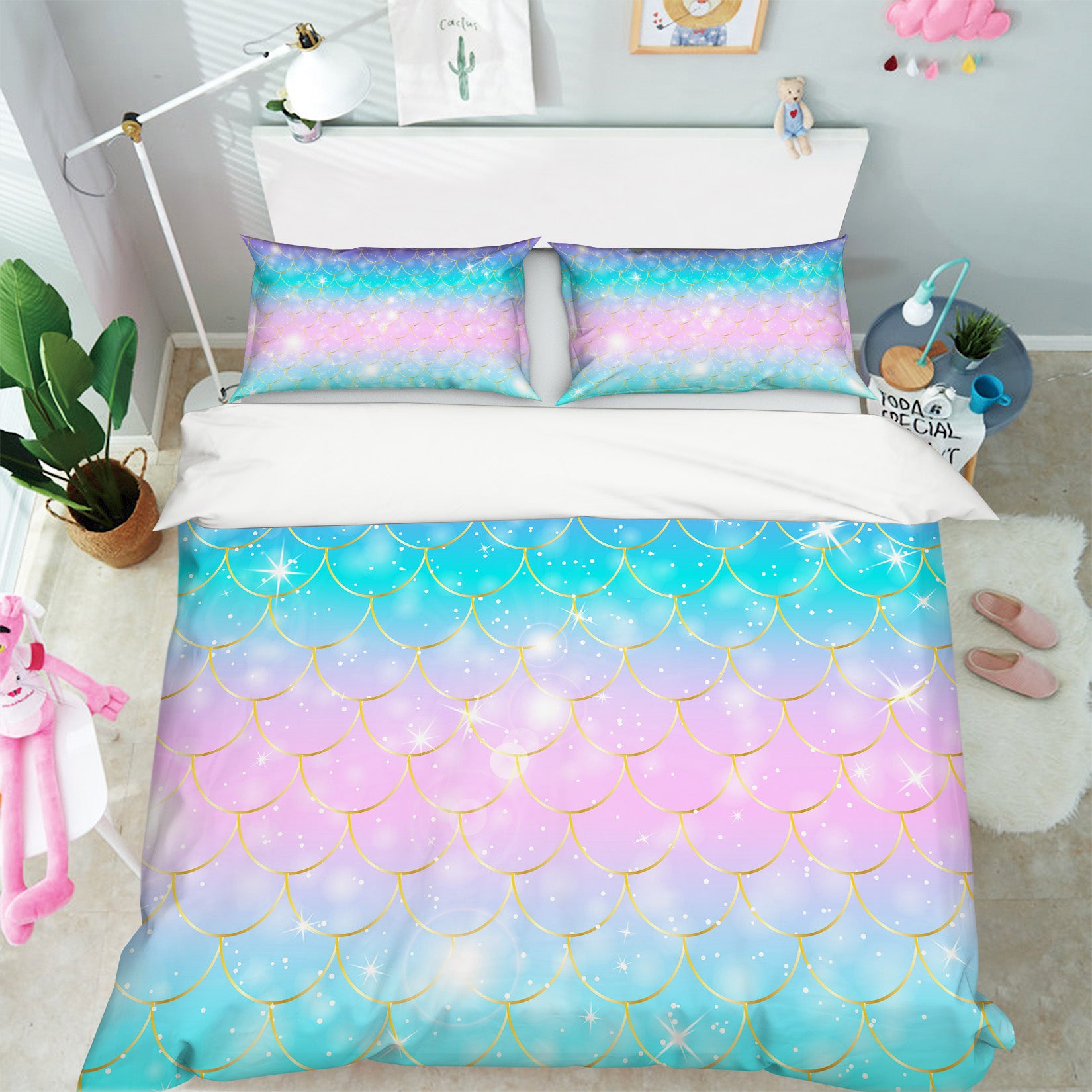 3D Fish Scale Pattern 60254 Bed Pillowcases Quilt