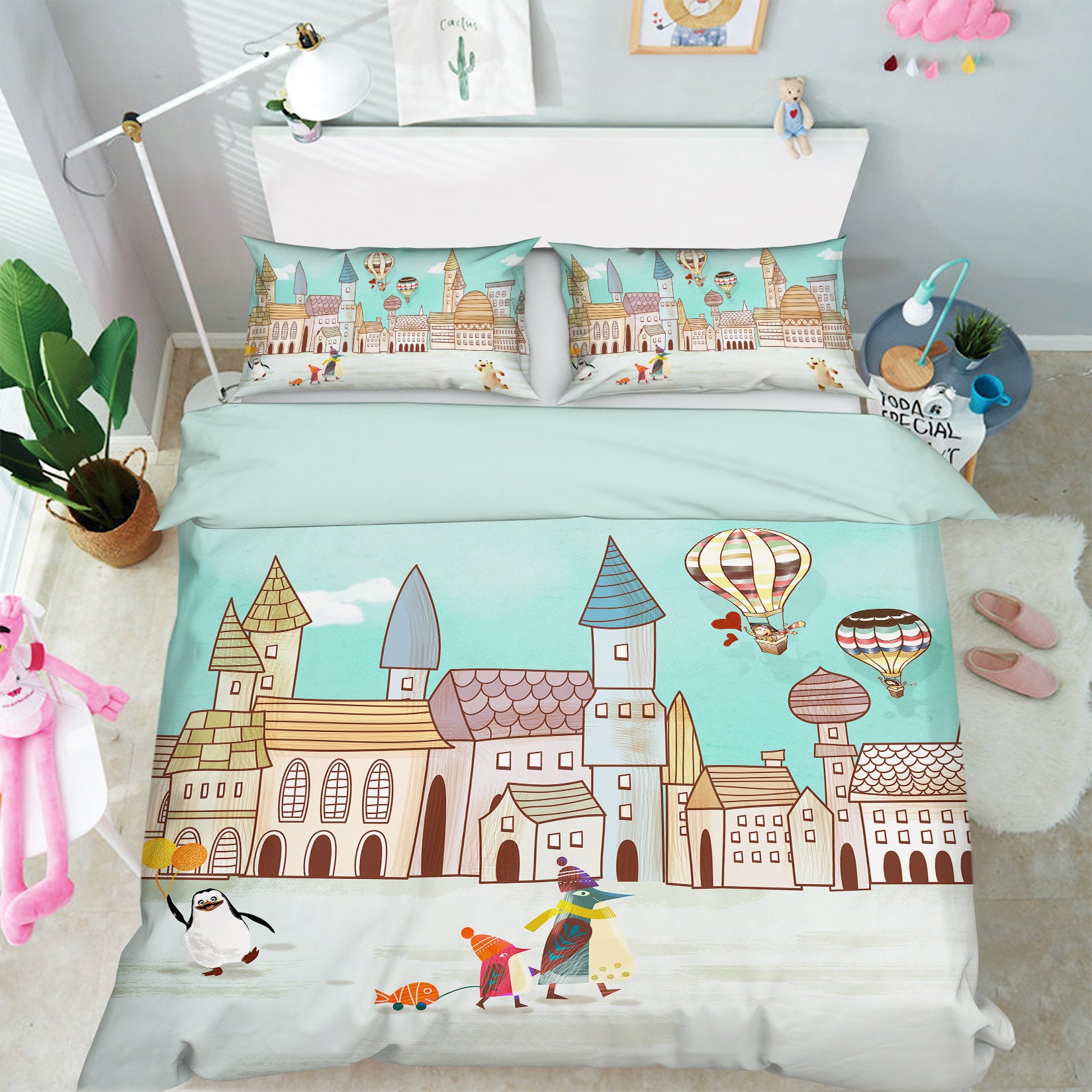 3D Houses Hot Air Balloon 12047 Bed Pillowcases Quilt