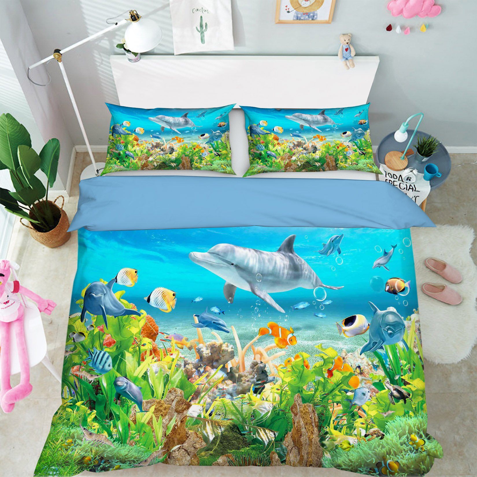 3D Dolphin Seaweed 205 Bed Pillowcases Quilt Wallpaper AJ Wallpaper