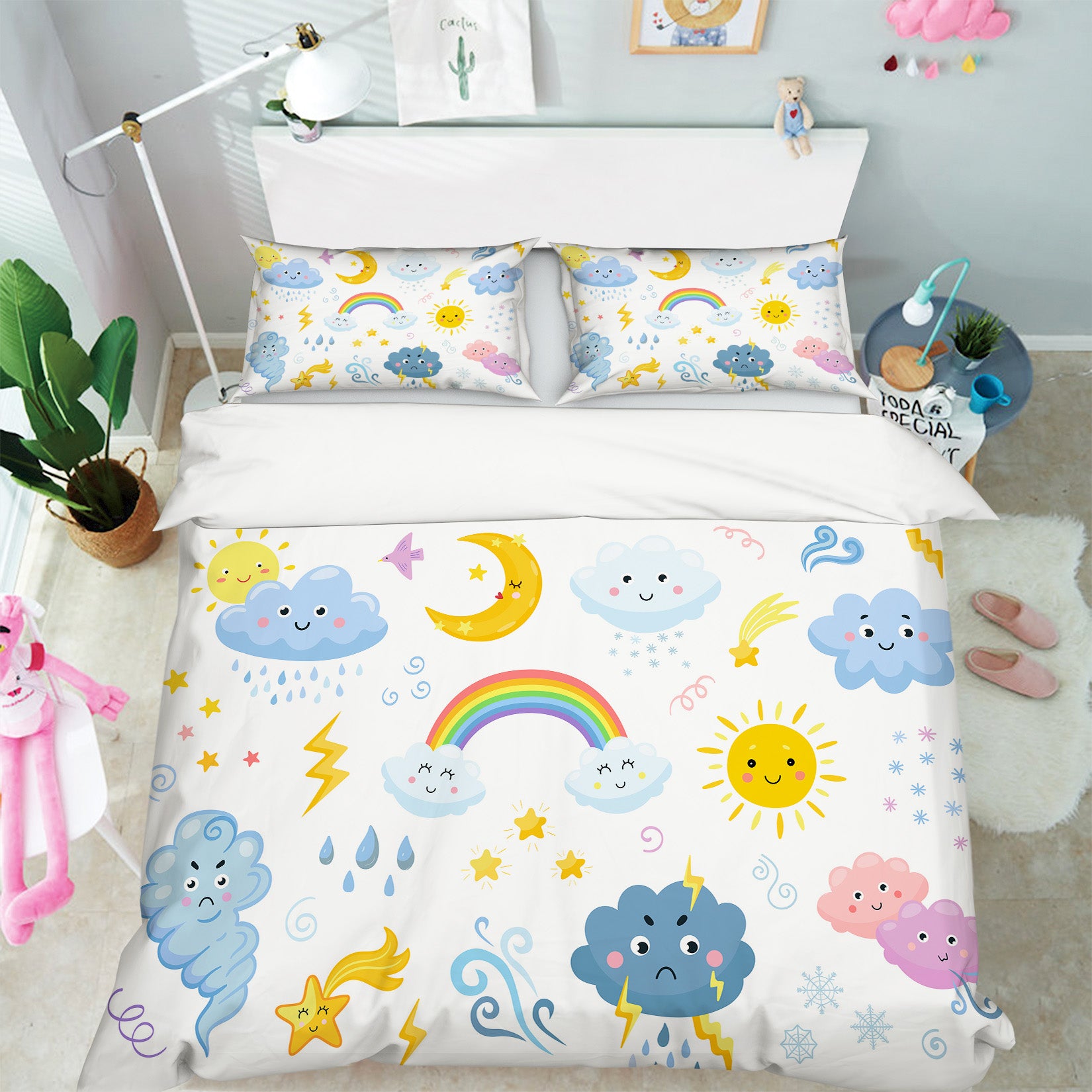 3D Moon Sun Clouds Rainbow 61066 Bed Pillowcases Quilt