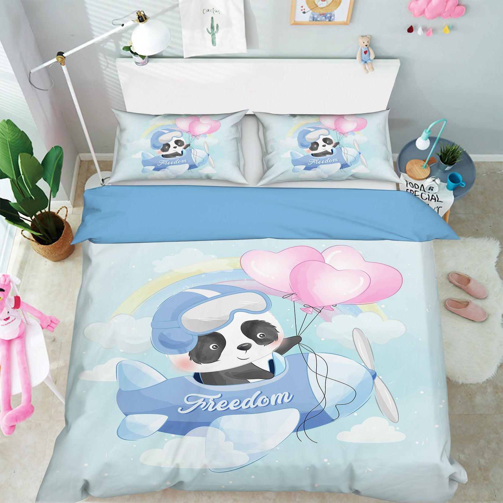 3D Airplane Panda Cloud 58215 Bed Pillowcases Quilt
