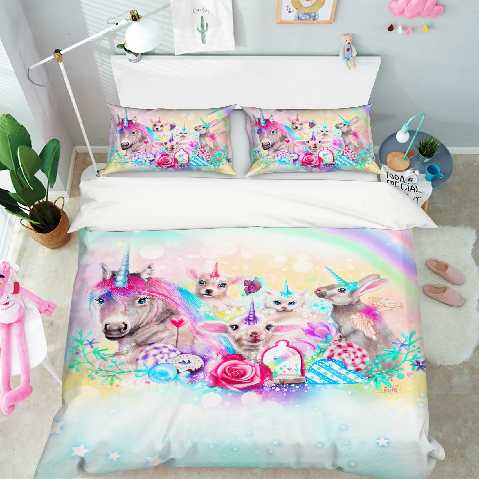3D Rainbow Unicorn Bunny 8626 Sheena Pike Bedding Bed Pillowcases Quilt Cover Duvet Cover