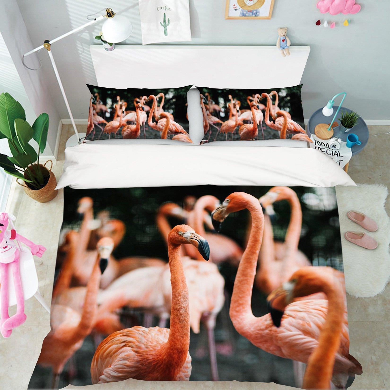 3D Flamingo Group 1947 Bed Pillowcases Quilt Quiet Covers AJ Creativity Home